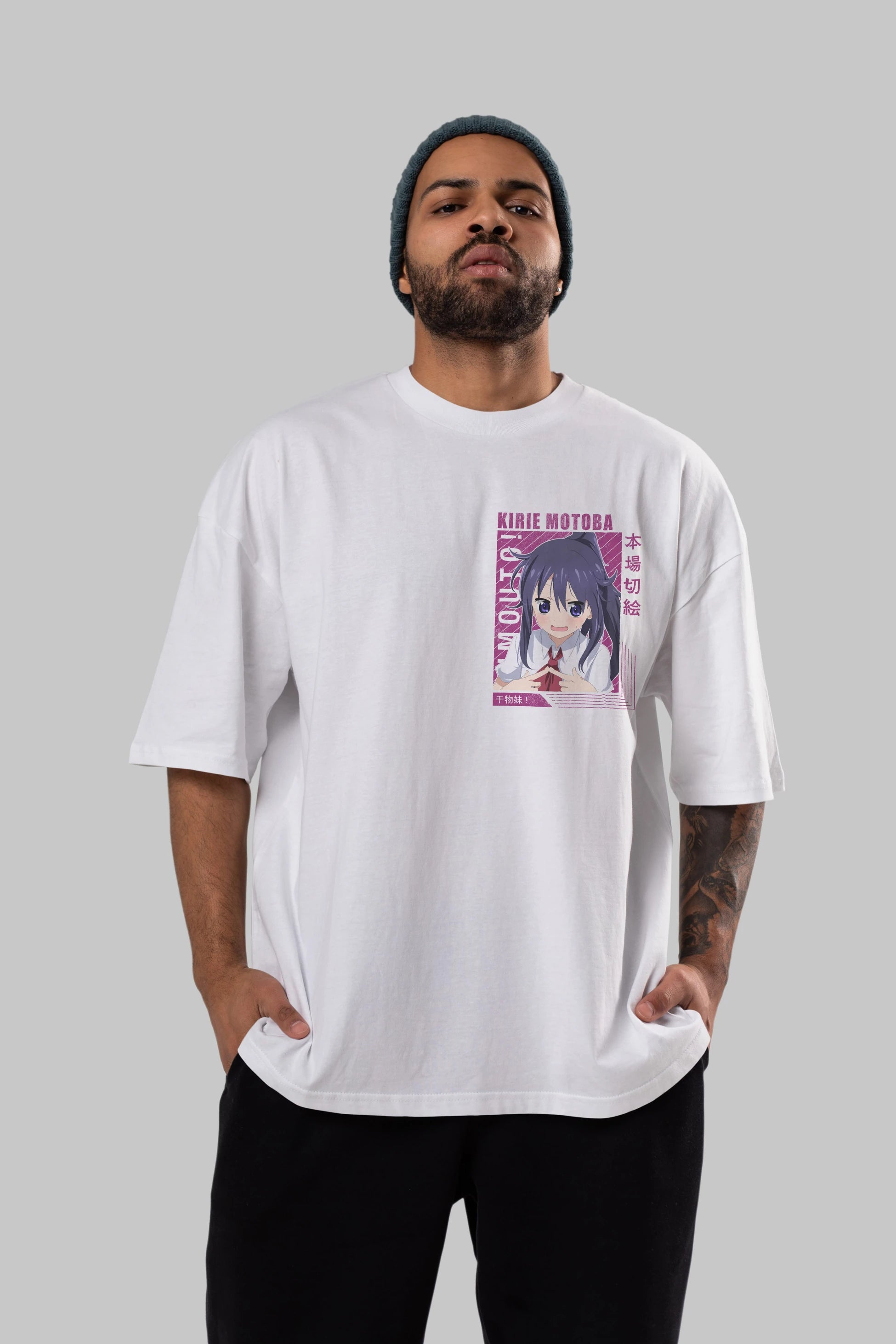 Kirie Motoba 4 Ön Sol Baskılı Oversize t-shirt Erkek Kadın Unisex %100 Pamuk Bisiklet Yaka tişort