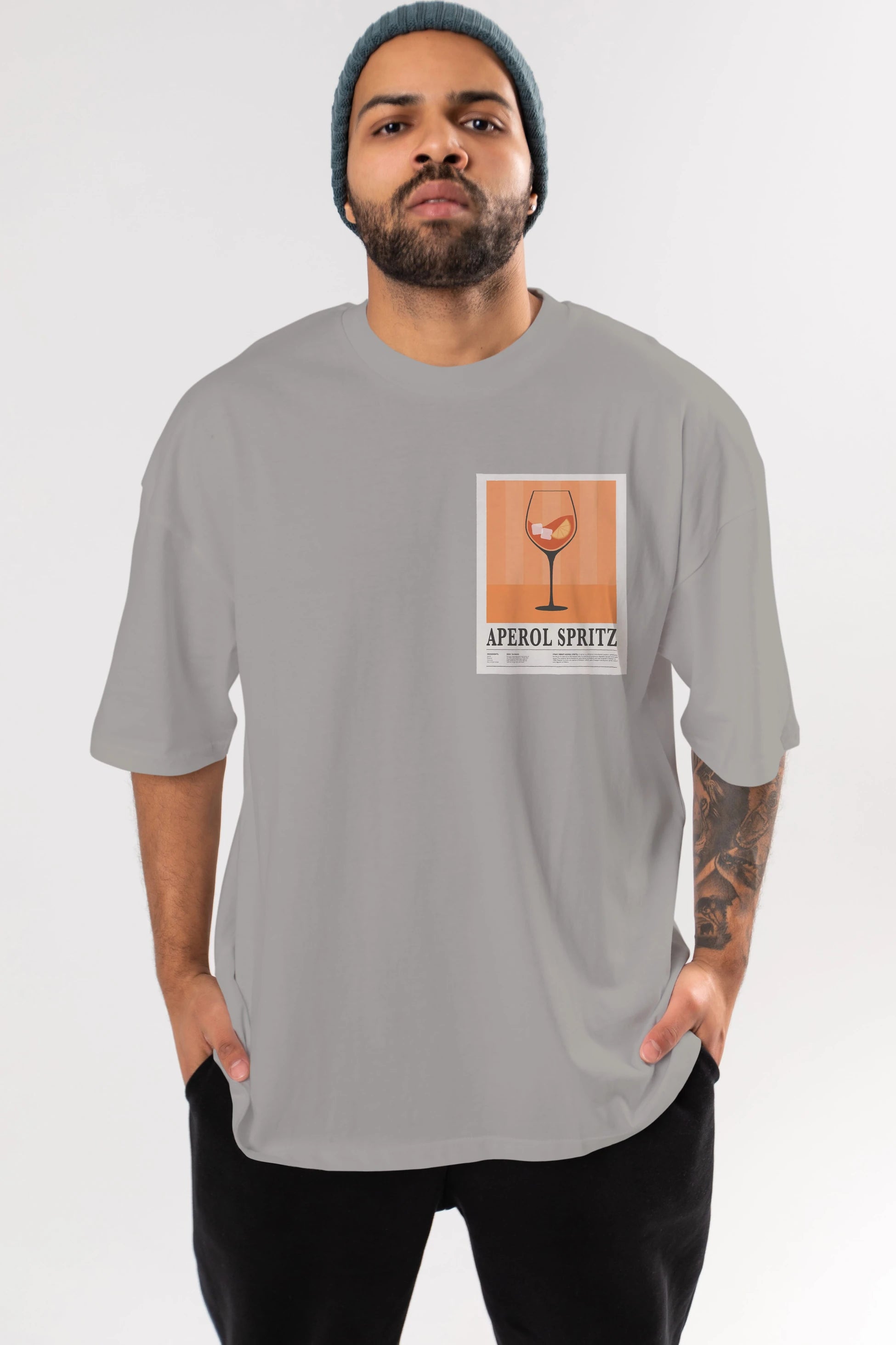 Aperol Spritz 8 Ön Sol Baskılı Oversize t-shirt Erkek Kadın Unisex %100 Pamuk Bisiklet Yaka tişort