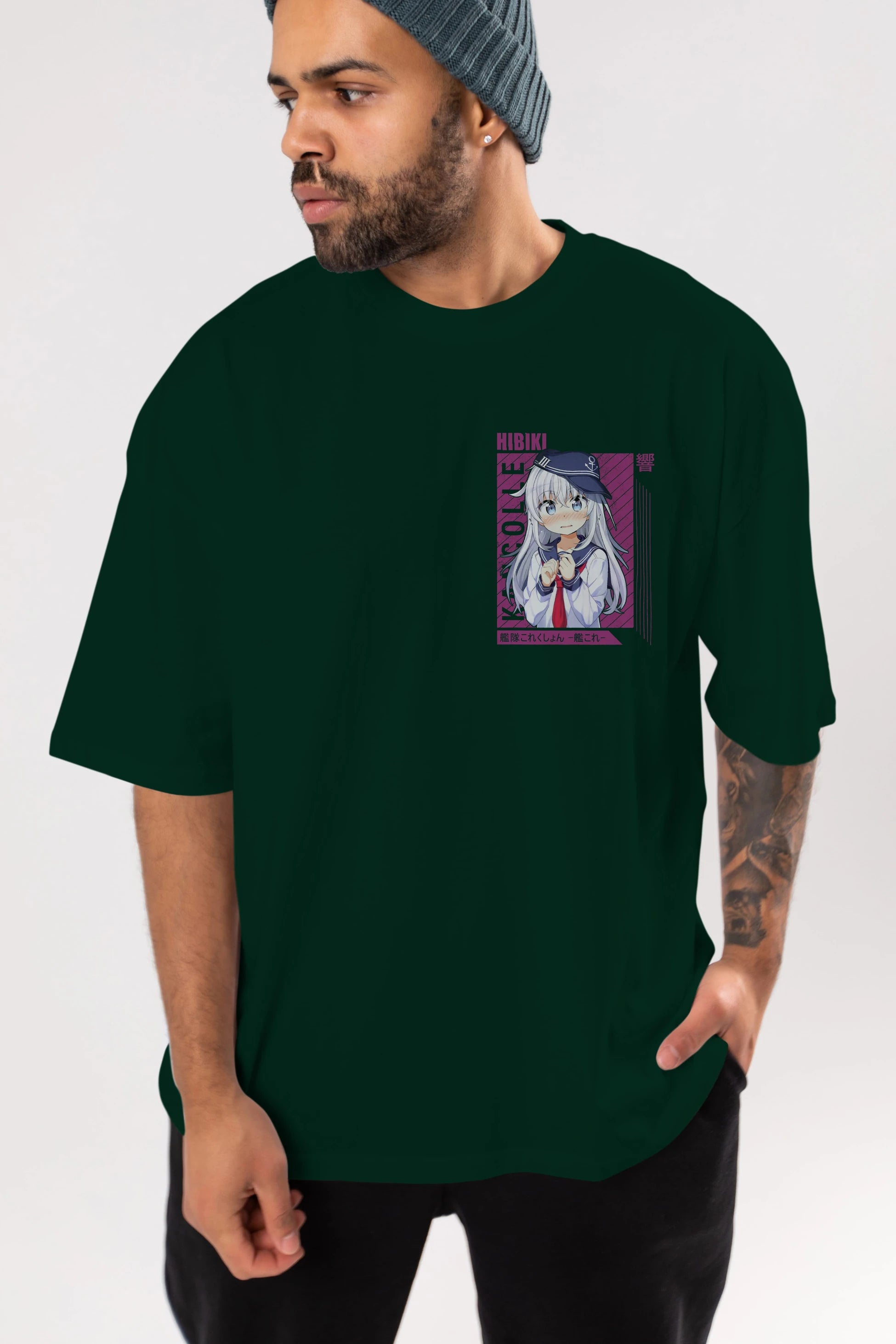 Hibiki 4 Ön Sol Baskılı Oversize t-shirt Erkek Kadın Unisex %100 Pamuk Bisiklet Yaka tişort