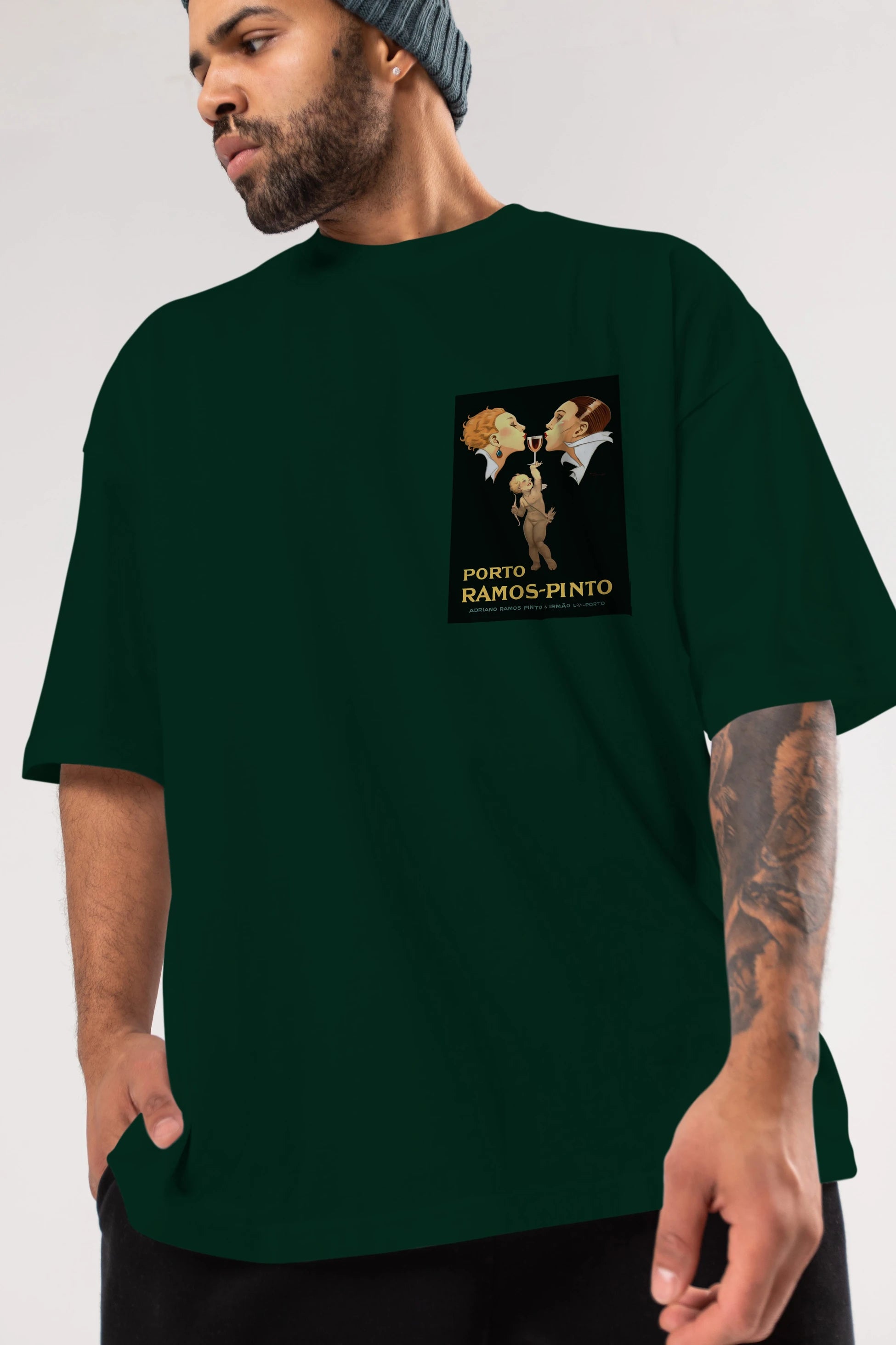 Porto Ramos Pinto Ön Sol Baskılı Oversize t-shirt Erkek Kadın Unisex %100 Pamuk Bisiklet Yaka tişort