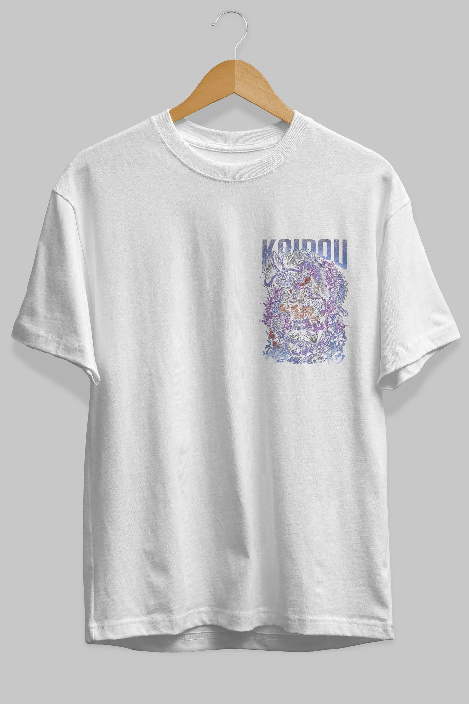 KAIDOU ONE PIECE Ön Sol Baskılı Oversize t-shirt Erkek Kadın Unisex %100 Pamuk Bisiklet Yaka tişort