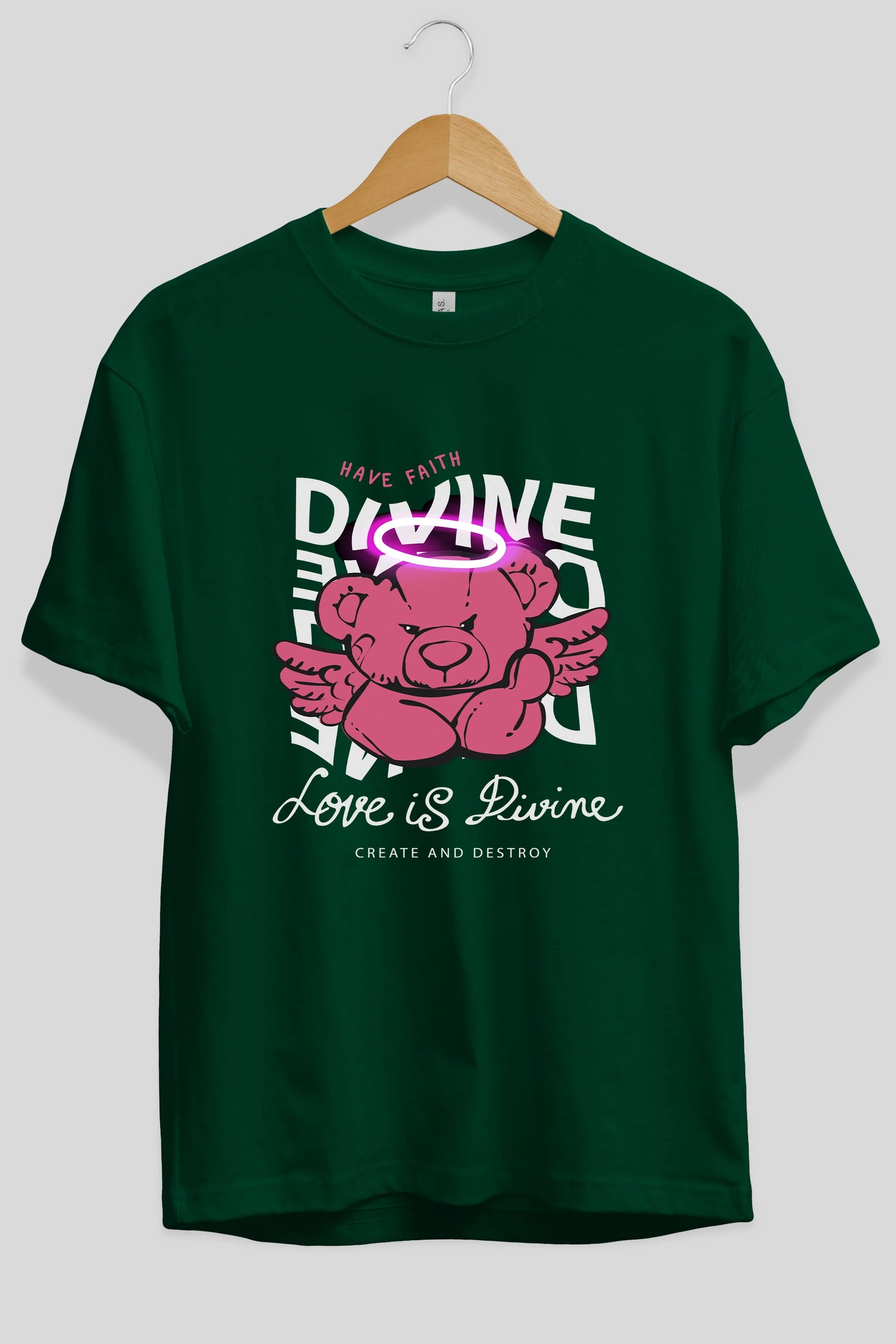 Love is Divine Bear Ön Baskılı Oversize t-shirt Erkek Kadın Unisex
