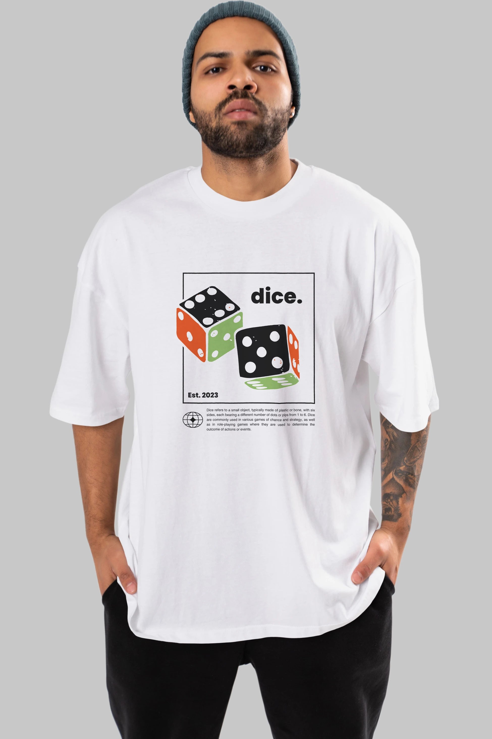 Dice Yazılı Ön Baskılı Oversize t-shirt Erkek Kadın Unisex