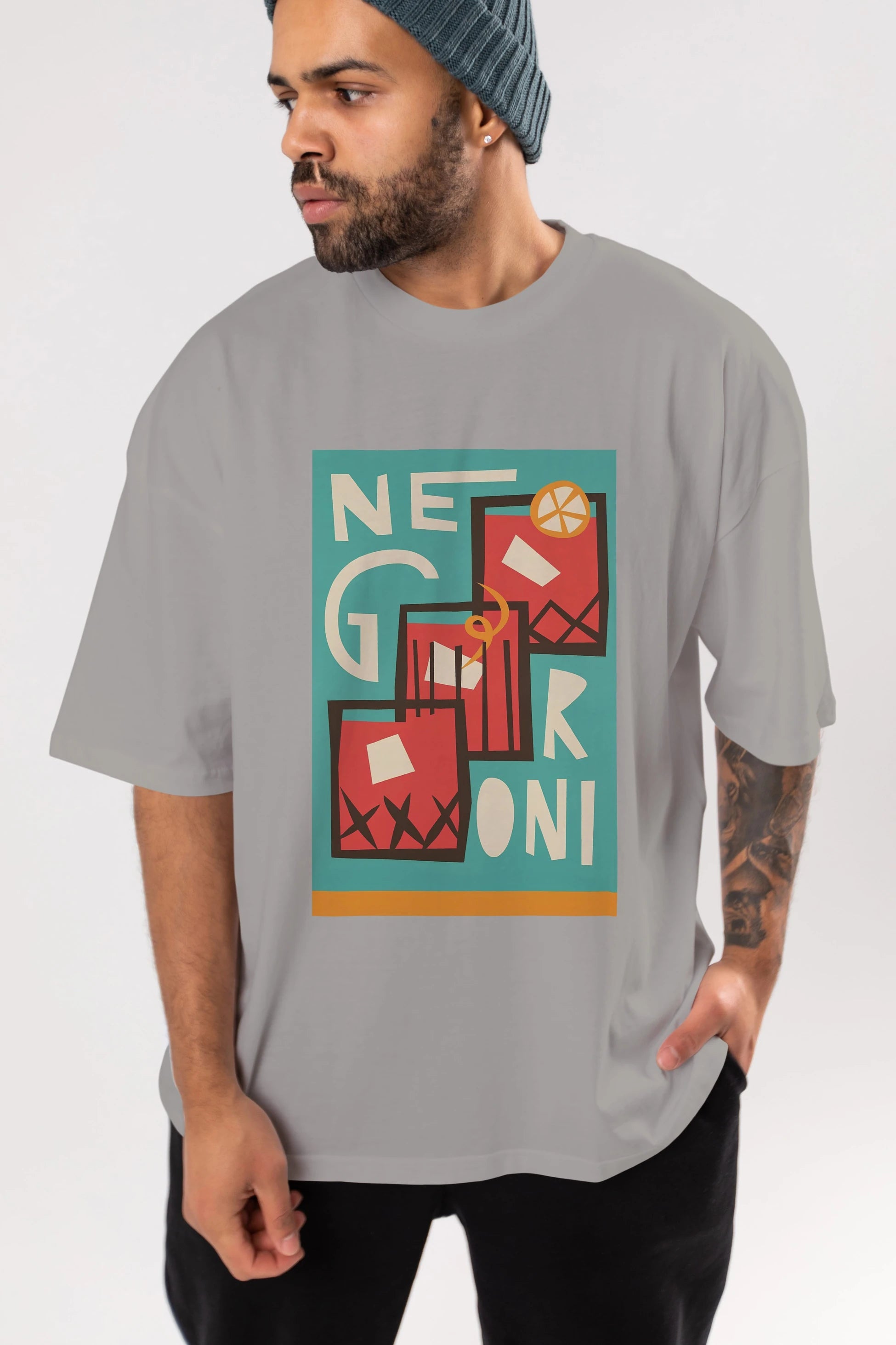 Negroni 3 Ön Baskılı Oversize t-shirt Erkek Kadın Unisex %100 Pamuk Bisiklet Yaka tişort