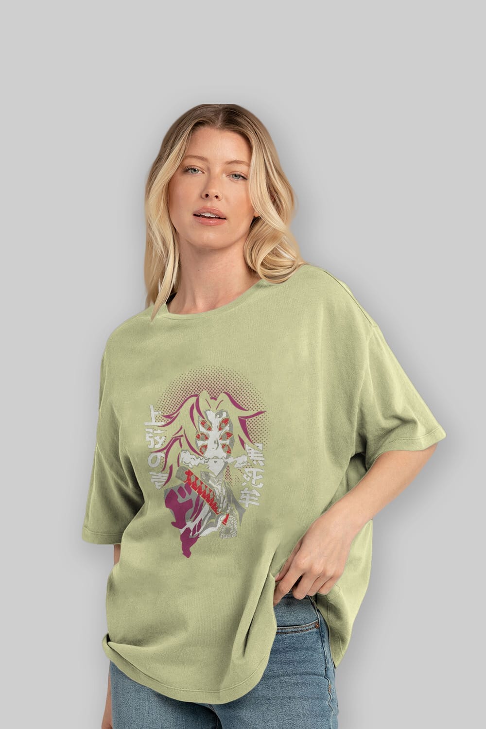 Kokushibo Anime Ön Baskılı Oversize t-shirt %100 pamuk Erkek Kadın Unisex