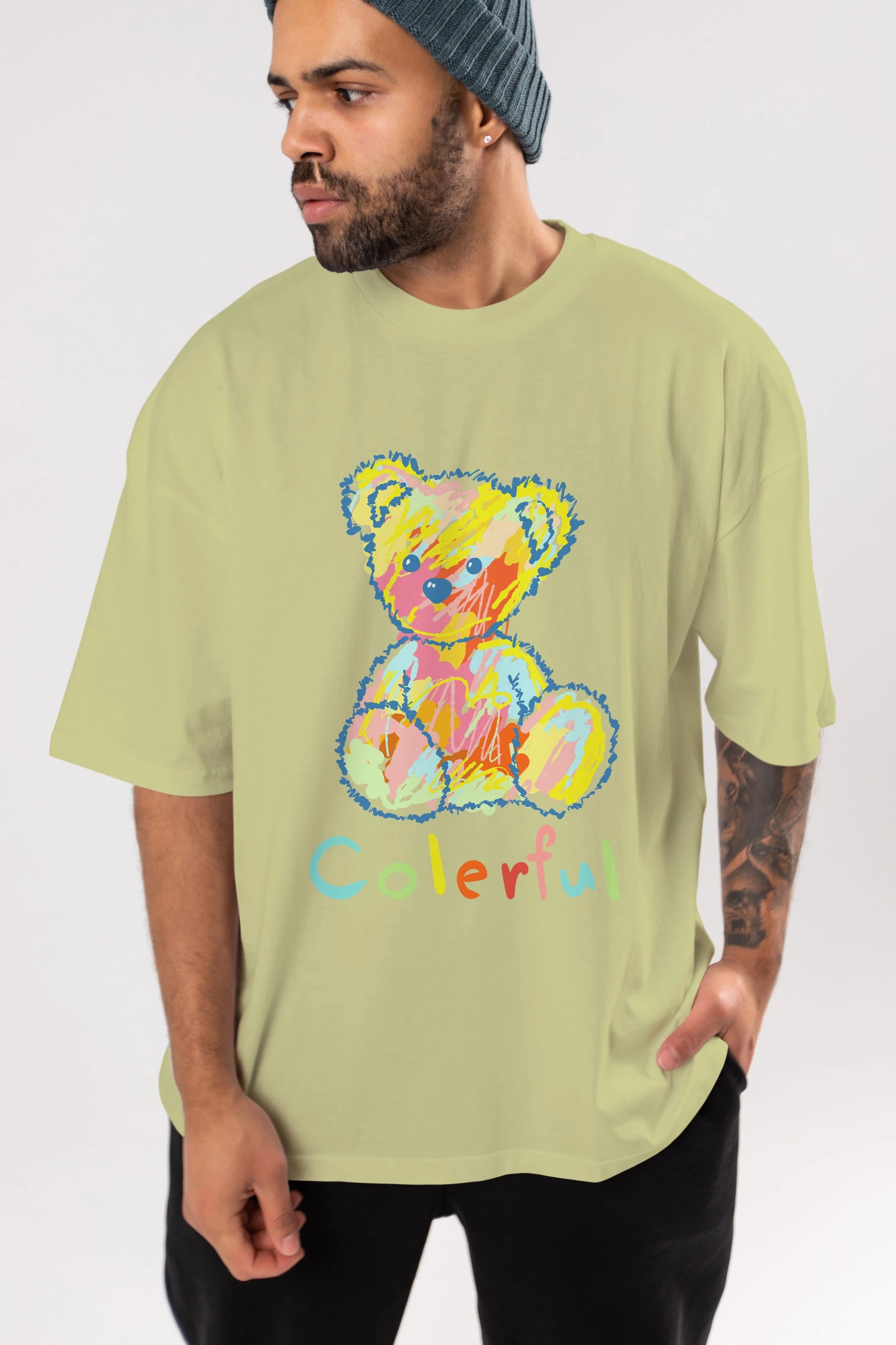 Colerful Bear Ön Baskılı Oversize t-shirt Erkek Kadın Unisex