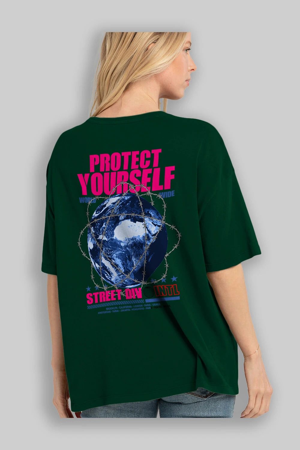 Protect Yourself Arka Baskılı Oversize t-shirt Erkek Kadın Unisex