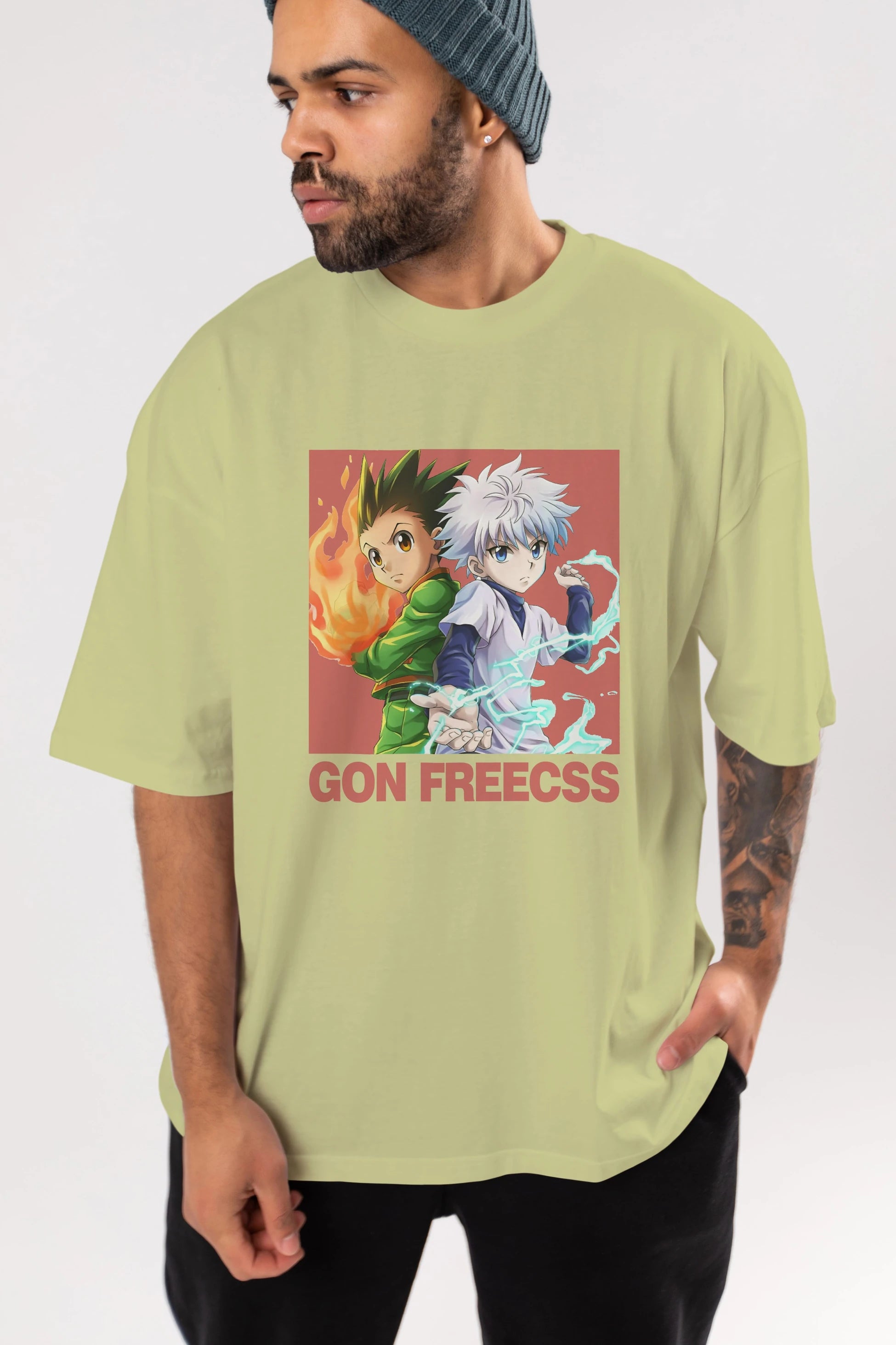 Gon Freecss HUNTER X HUNTER 4 Anime Ön Baskılı Oversize t-shirt %100 pamuk Erkek Kadın Unisex