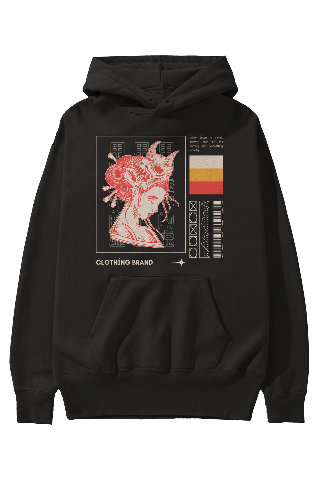 Hipster Japanese Style 2 Ön Baskılı Oversize Hoodie Kapüşonlu Sweatshirt Erkek Kadın Unisex