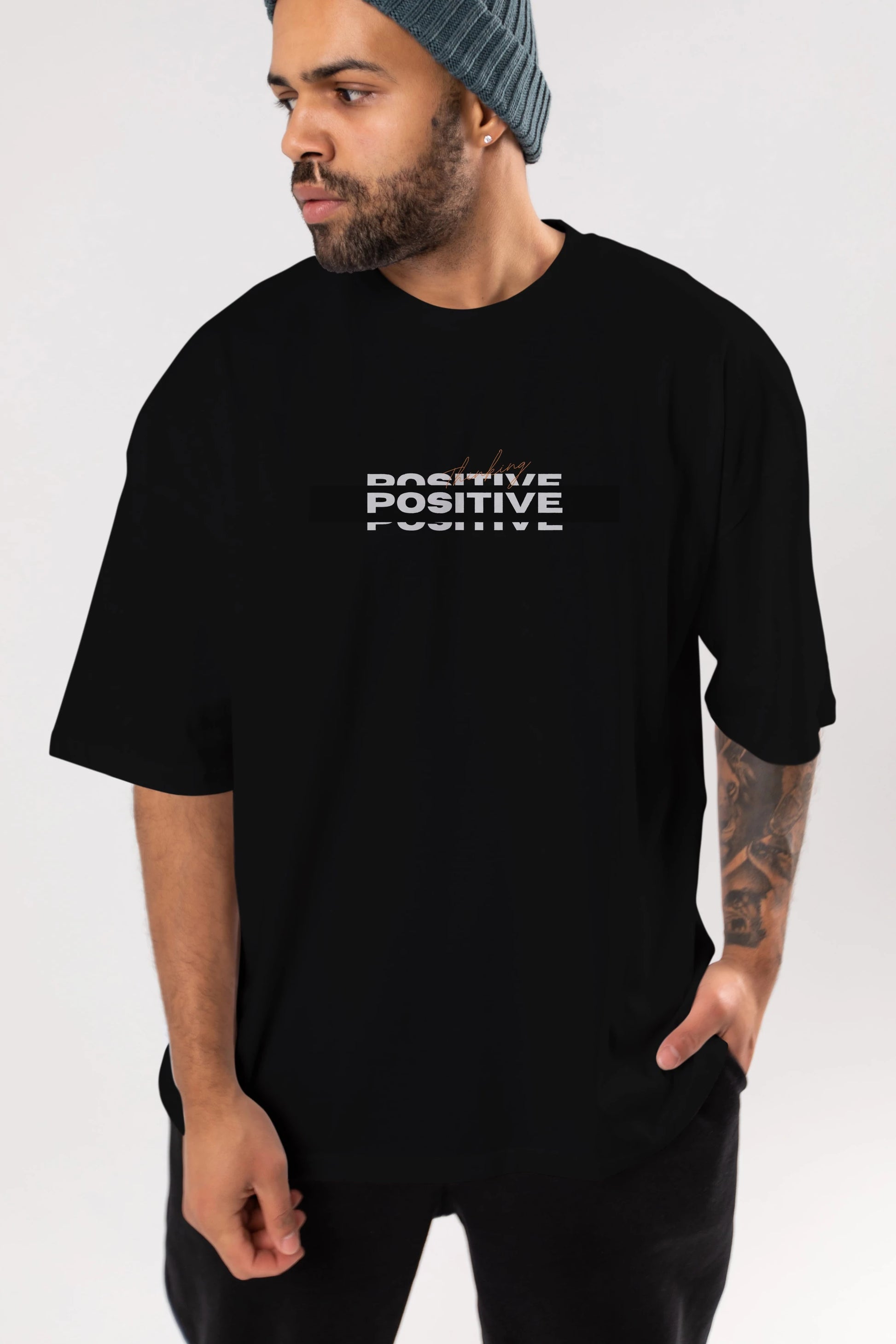 Positive Thinking Ön Baskılı Oversize t-shirt Erkek Kadın Unisex