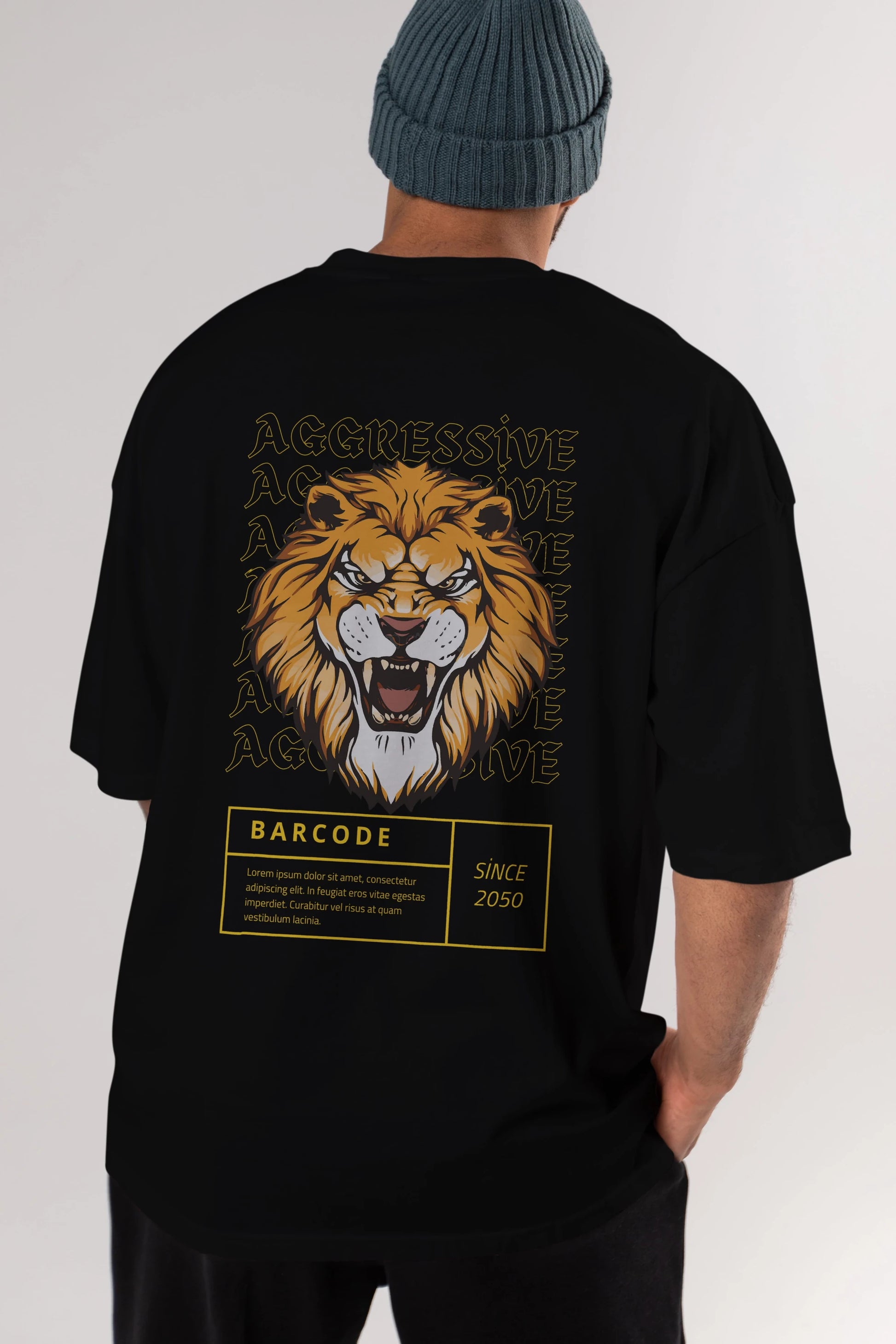 Aggressive Lion Arka Baskılı Oversize t-shirt Erkek Kadın Unisex