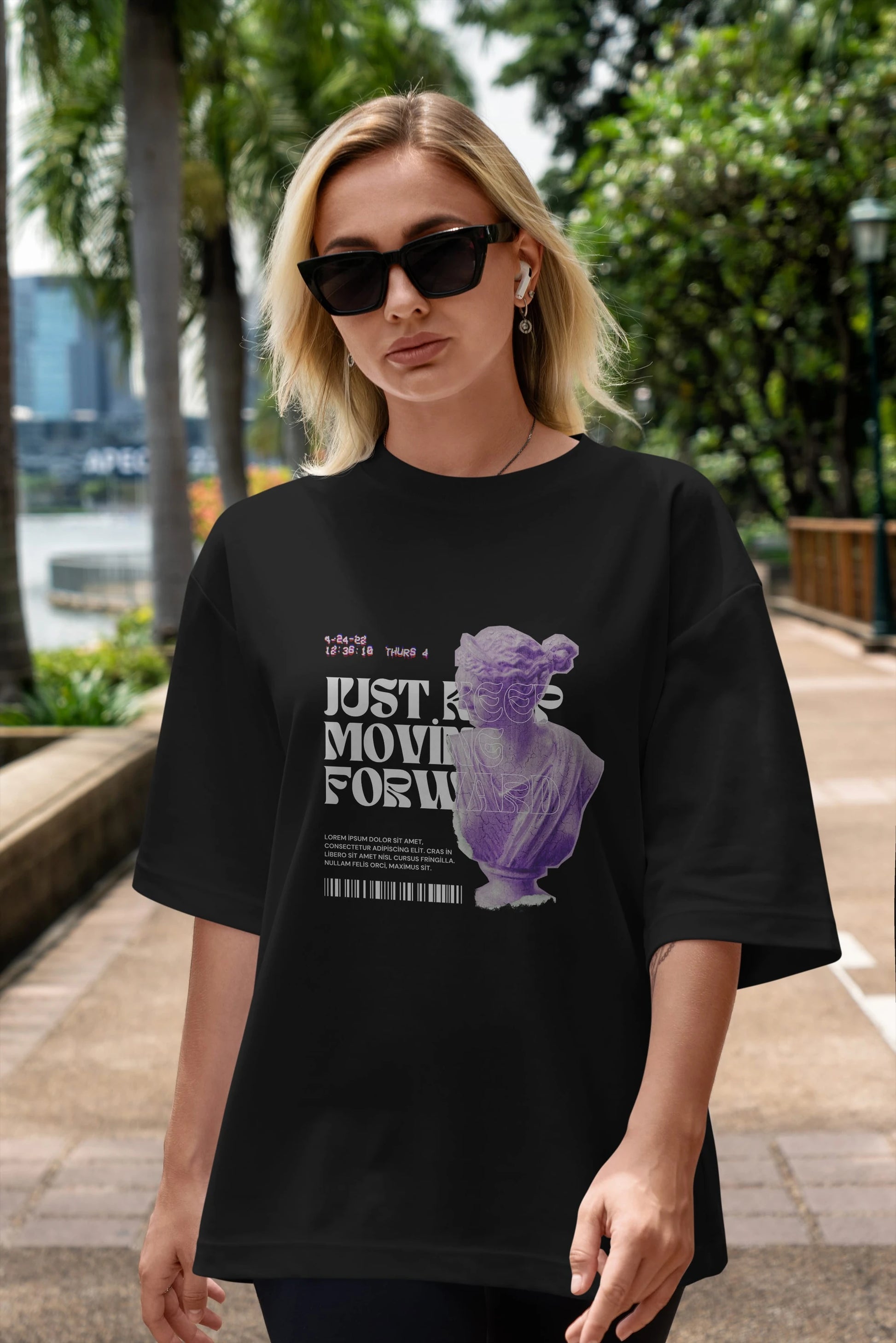 Just Keep Moving Forward Yazılı Ön Baskılı Oversize t-shirt Erkek Kadın Unisex