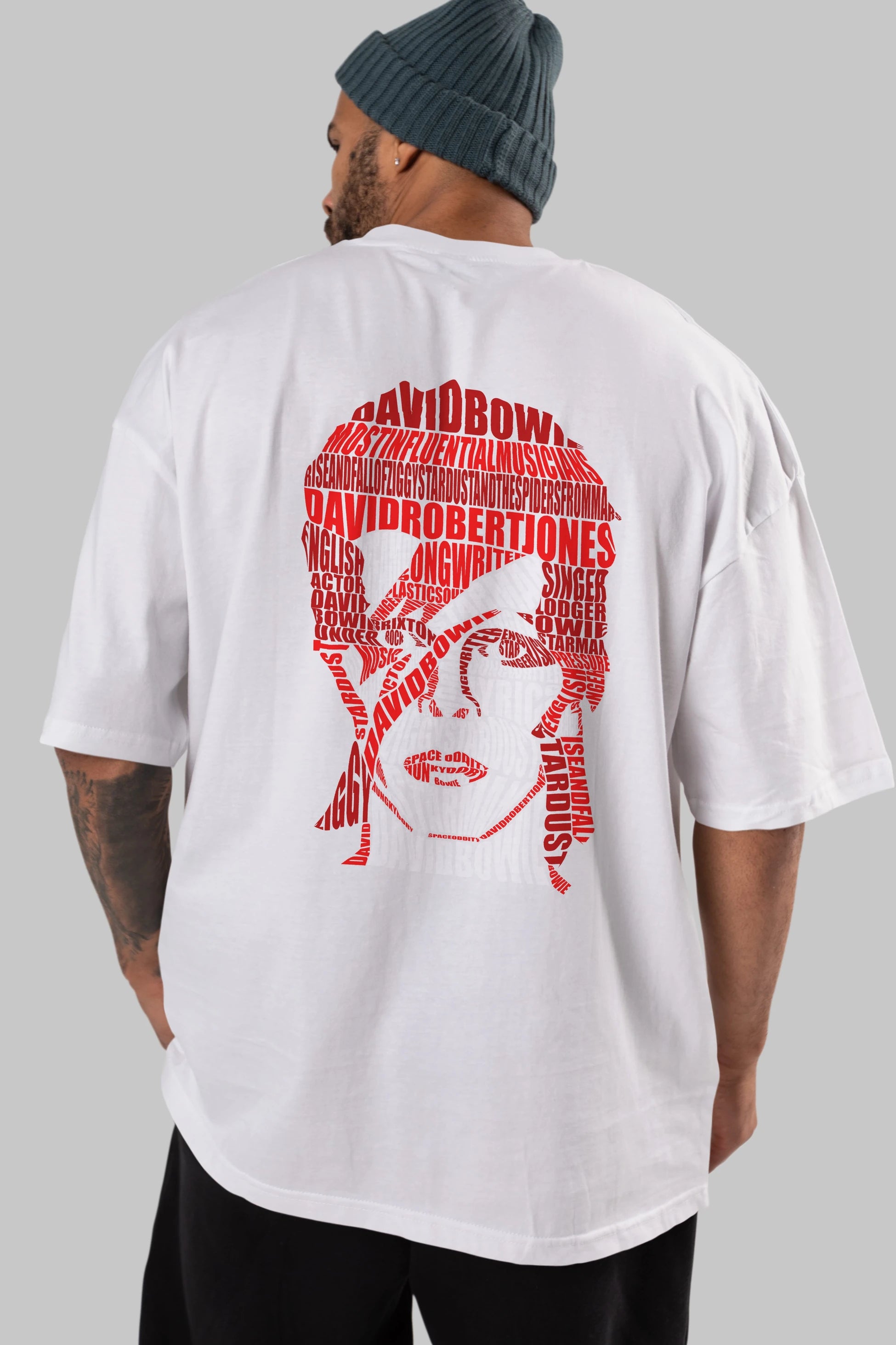 David Bowie Calligram Arka Baskılı Oversize t-shirt %100 pamuk Erkek Kadın Unisex