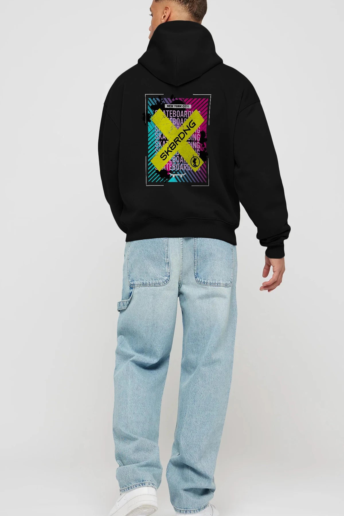 Skatebording Arka Baskılı Hoodie Oversize Kapüşonlu Sweatshirt Erkek Kadın Unisex
