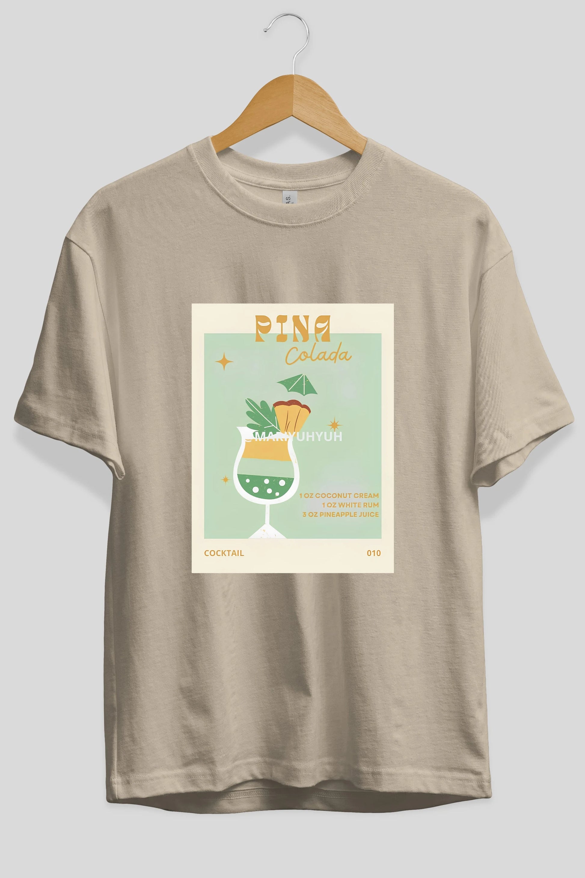 Pina Colada Ön Baskılı Oversize t-shirt Erkek Kadın Unisex %100 Pamuk Bisiklet Yaka tişort