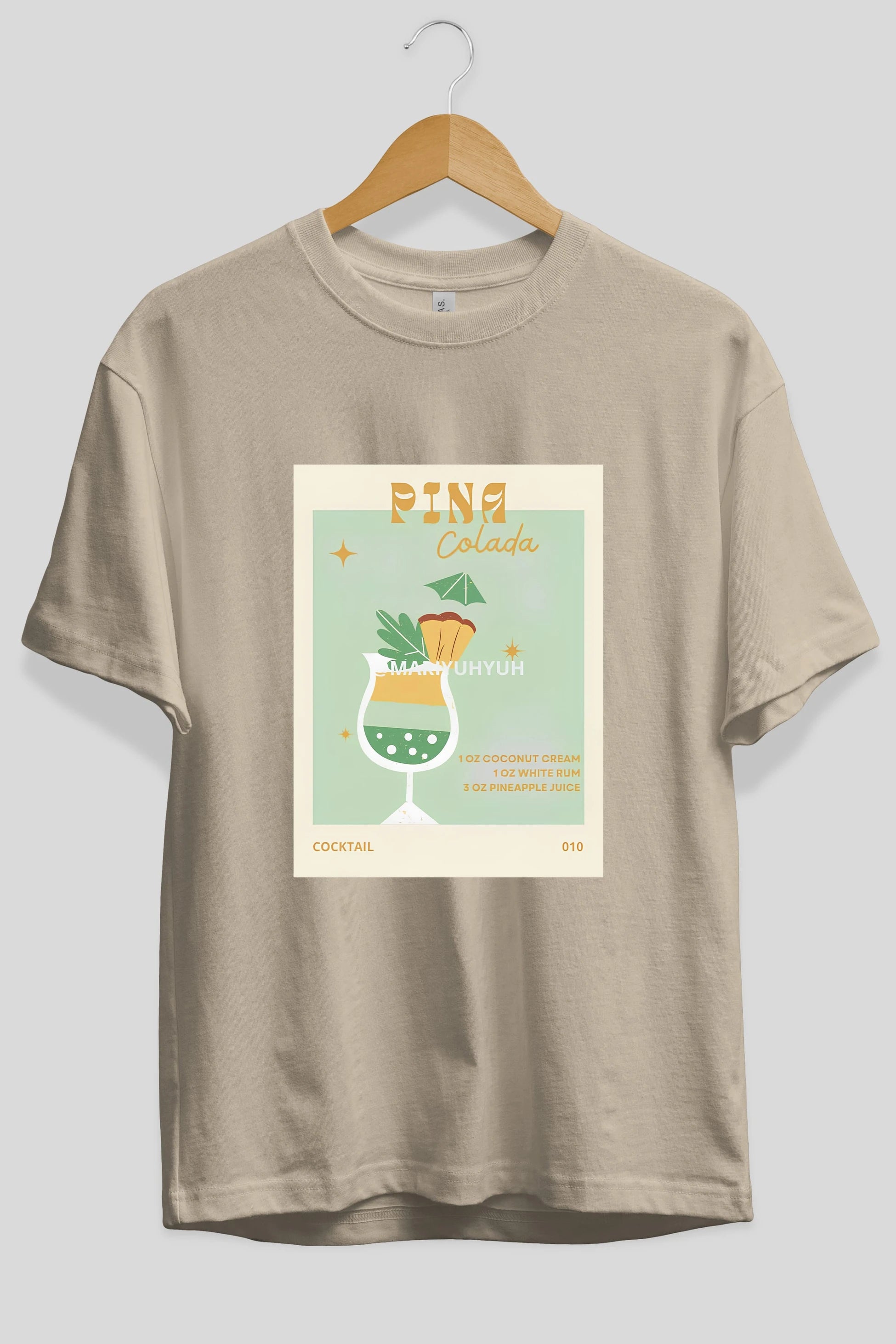 Pina Colada Ön Baskılı Oversize t-shirt Erkek Kadın Unisex %100 Pamuk Bisiklet Yaka tişort