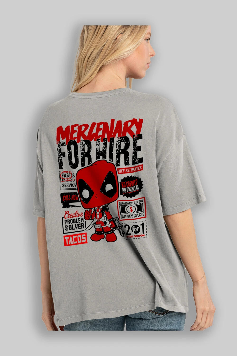 Deadpool (18) Arka Baskılı Oversize t-shirt Erkek Kadın Unisex %100 Pamuk Bisiklet Yaka tişort