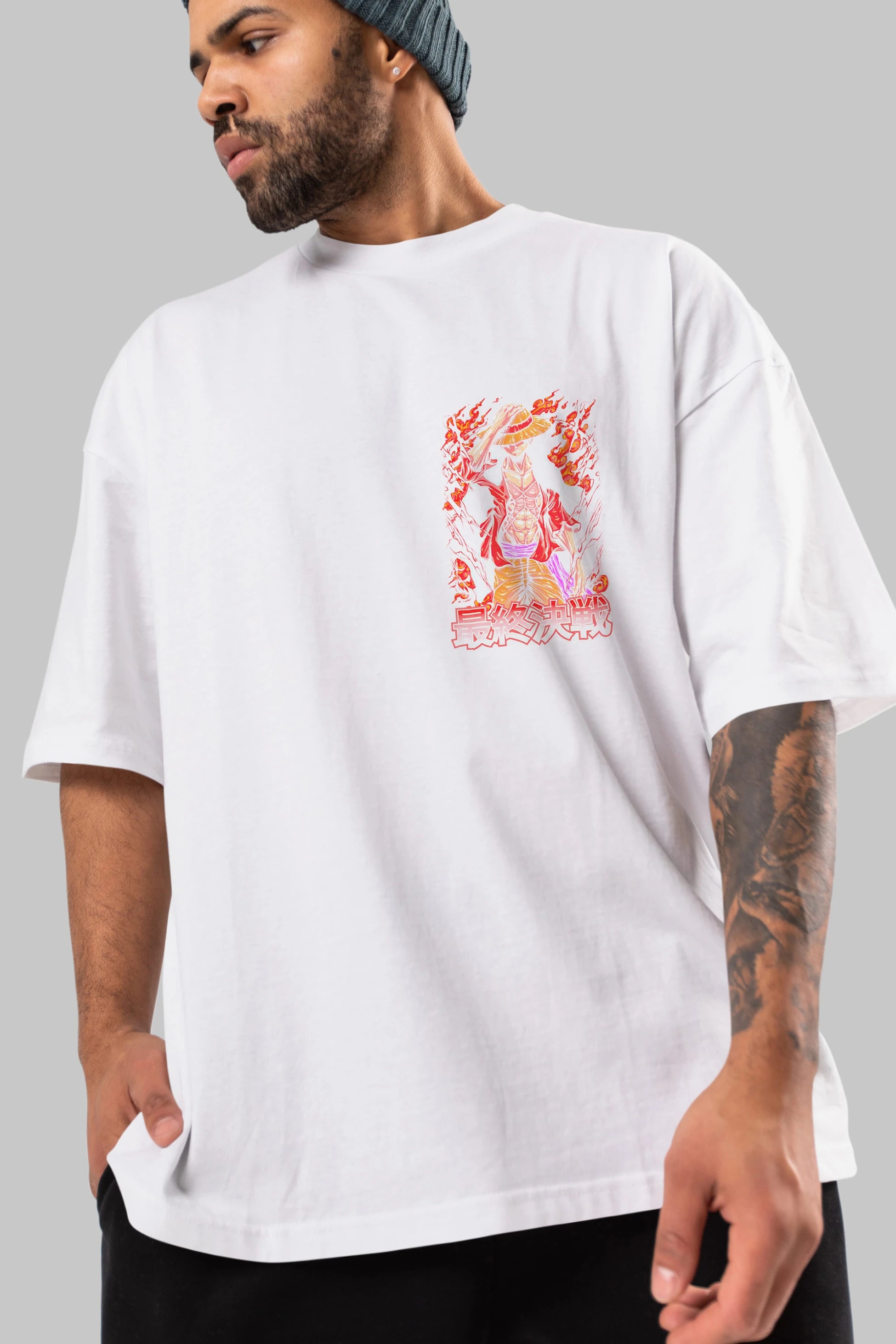 MONKEY D. LUFFY (3) Ön Sol Baskılı Oversize t-shirt Erkek Kadın Unisex %100 Pamuk Bisiklet Yaka tişort