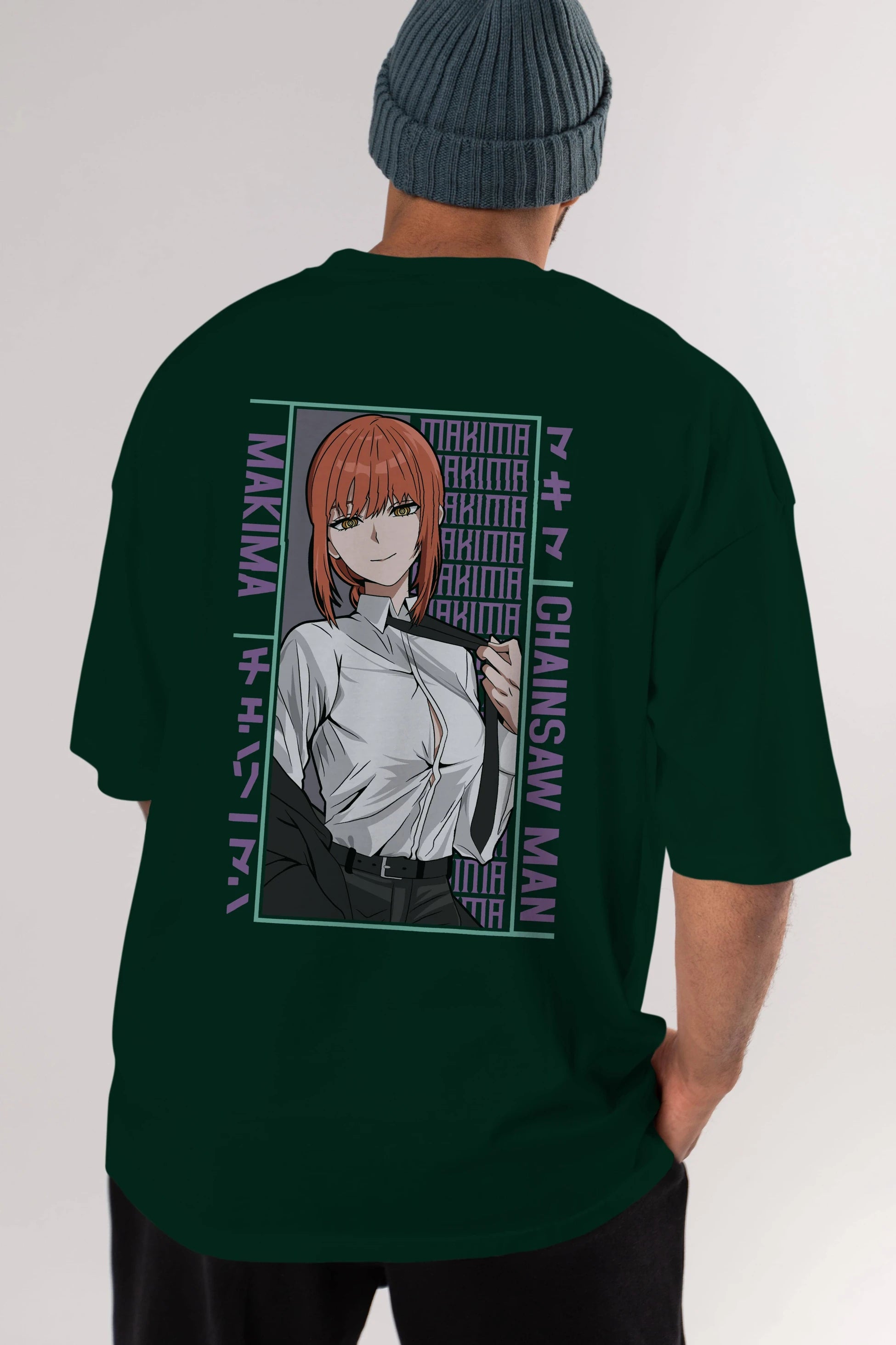 Makima Chain Saw Man Anime Arka Baskılı Oversize t-shirt Erkek Kadın Unisex
