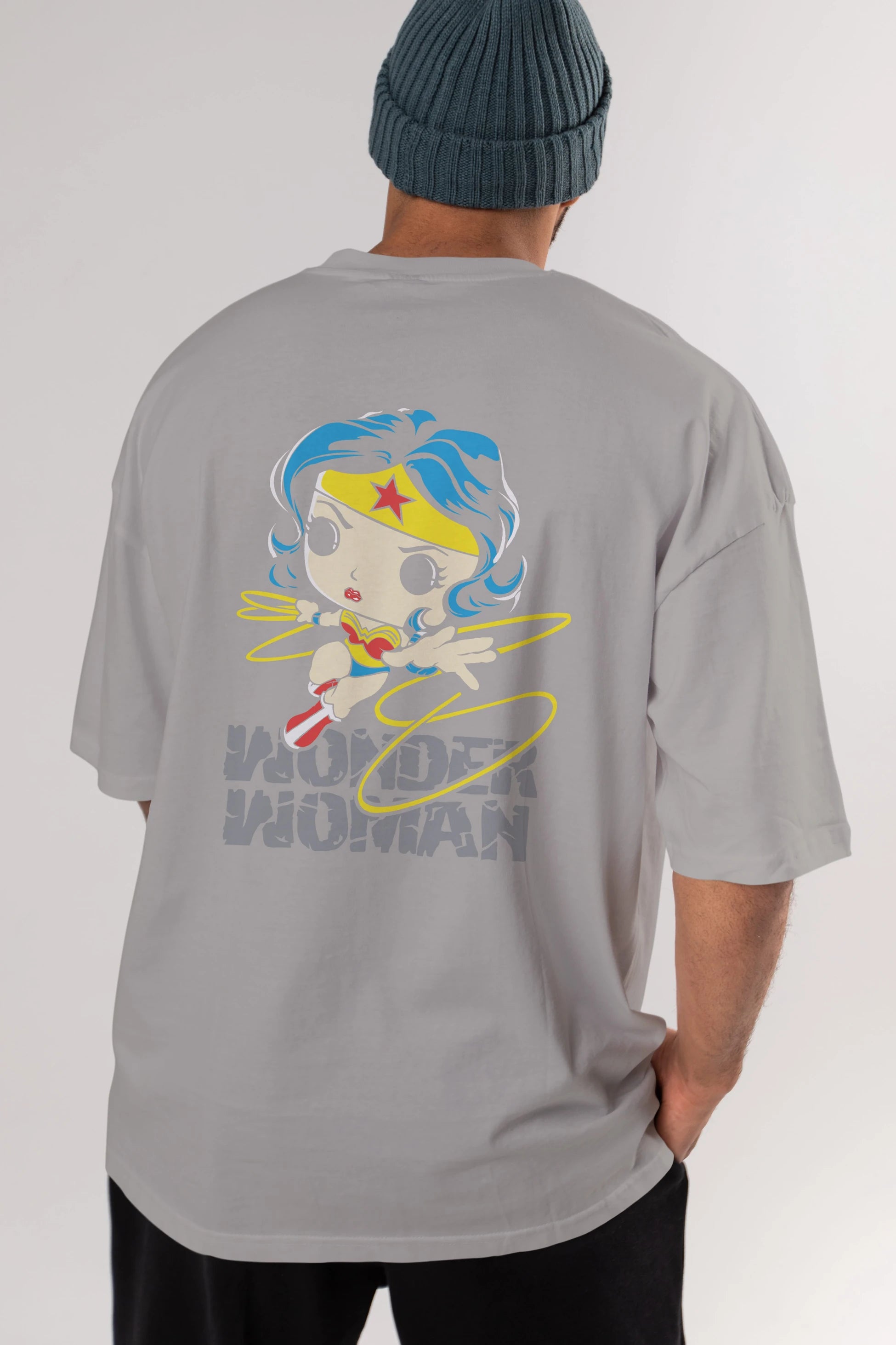 Wonder Woman Arka Baskılı Oversize t-shirt Erkek Kadın Unisex %100 Pamuk Bisiklet Yaka tişort