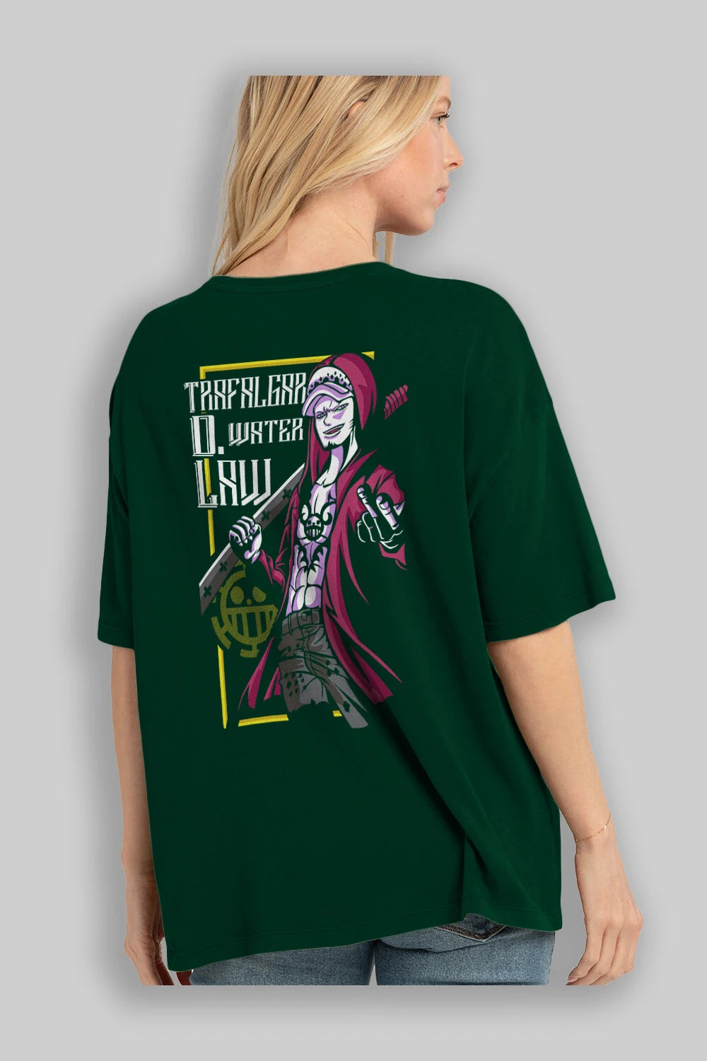Trafalgar D. Water Law Anime Arka Baskılı Oversize t-shirt Erkek Kadın Unisex %100 pamuk tişort