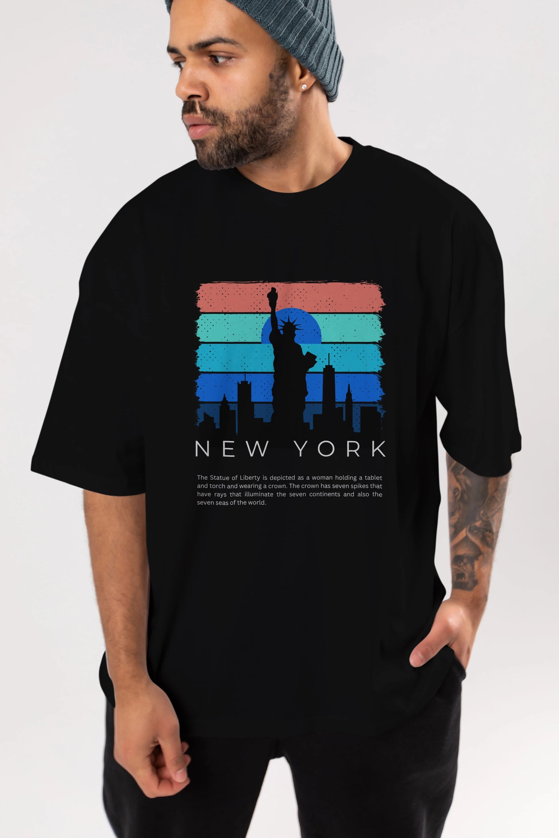 New York Yazılı Ön Baskılı Oversize t-shirt Erkek Kadın Unisex