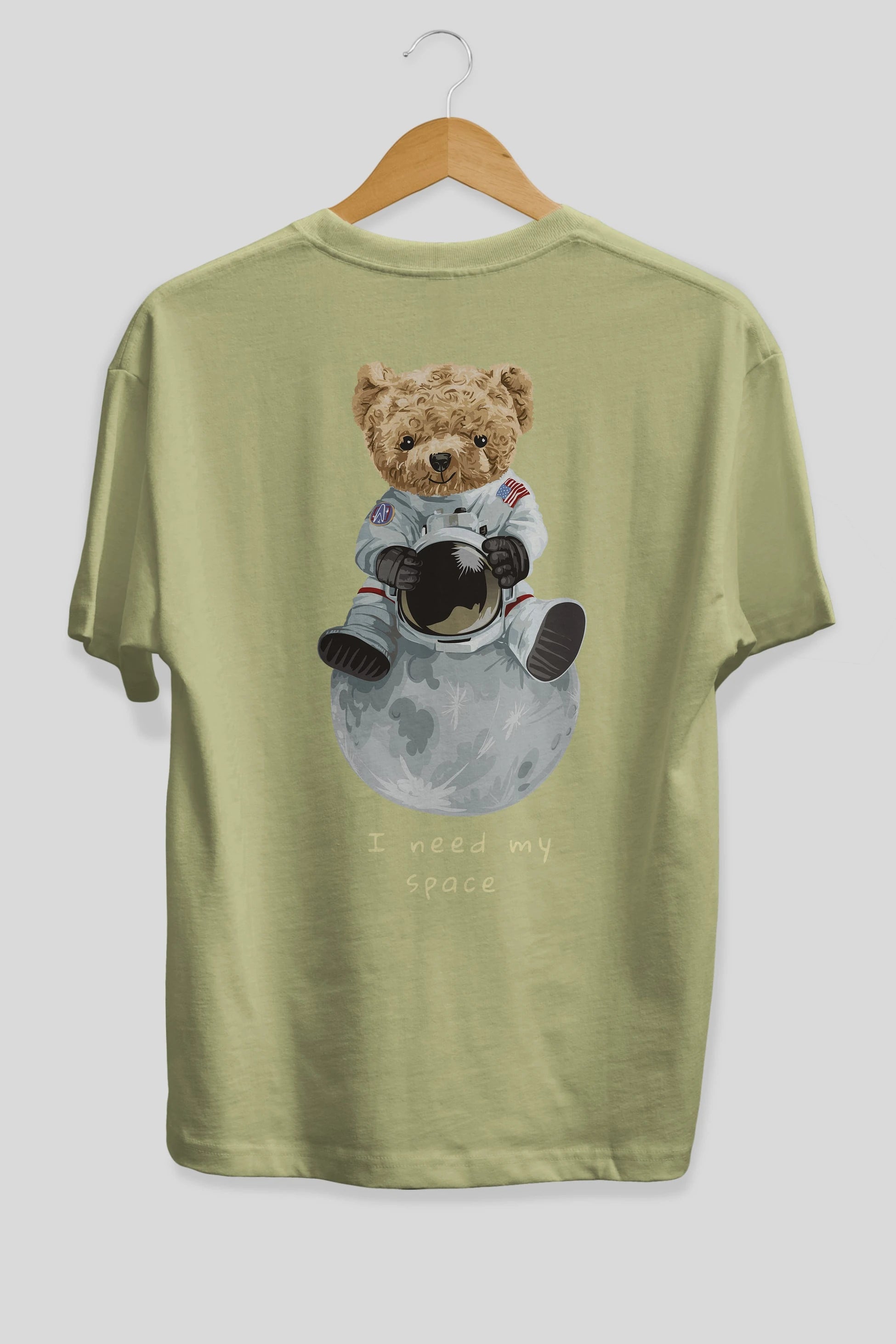Teddy Bear I Need My Space Arka Baskılı Oversize t-shirt Erkek Kadın Unisex %100 Pamuk