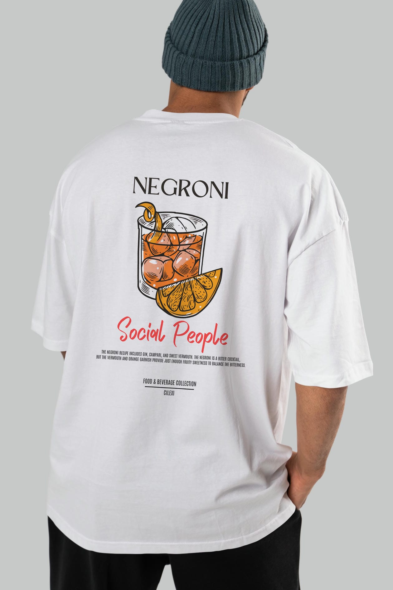 Negroni Kokteyl Serisi Baskılı Oversize t-shirt Erkek Kadın Unisex %100 Pamuk Bisiklet Yaka tişort