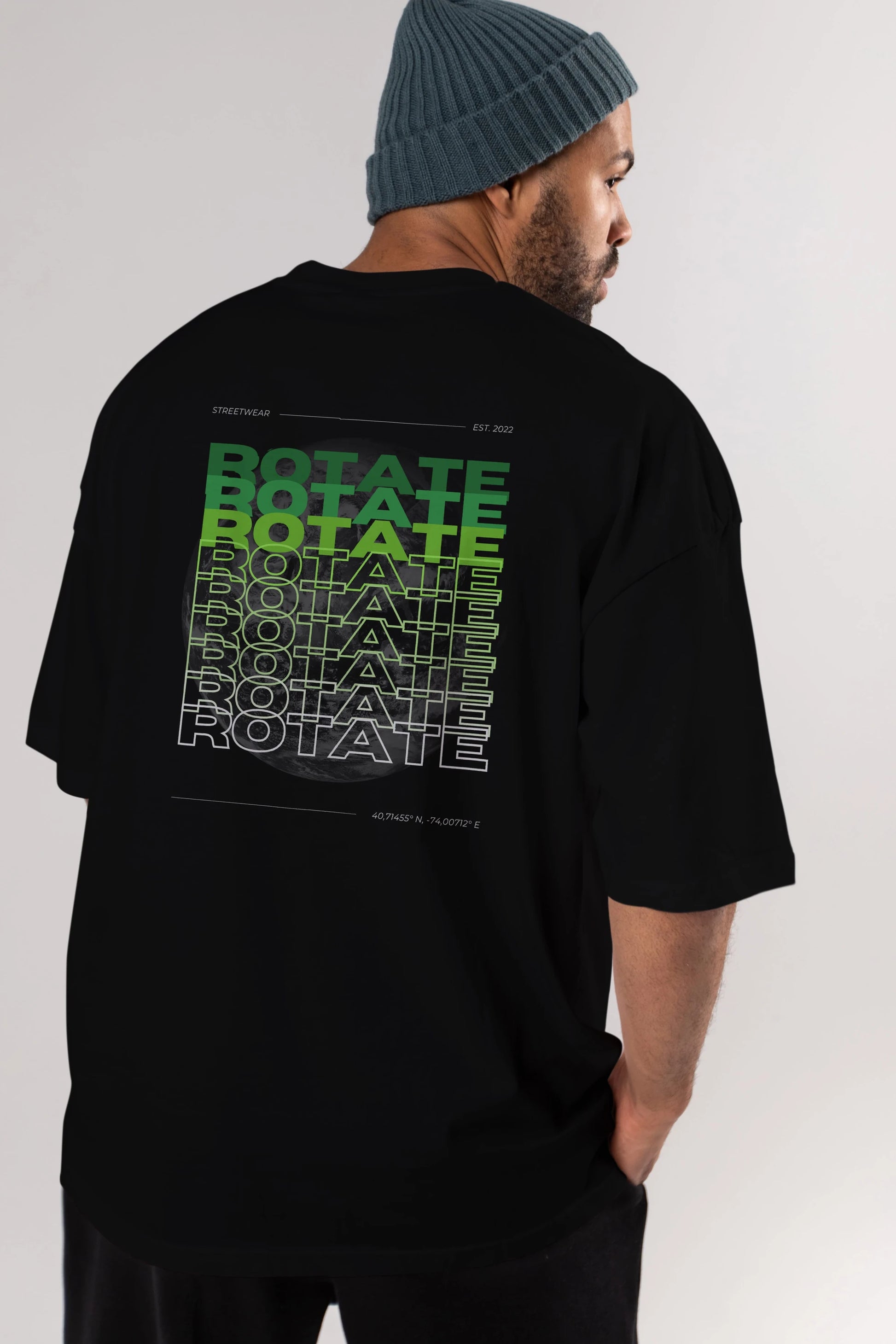 Rotate Yazılı Arka Baskılı Oversize t-shirt Erkek Kadın Unisex