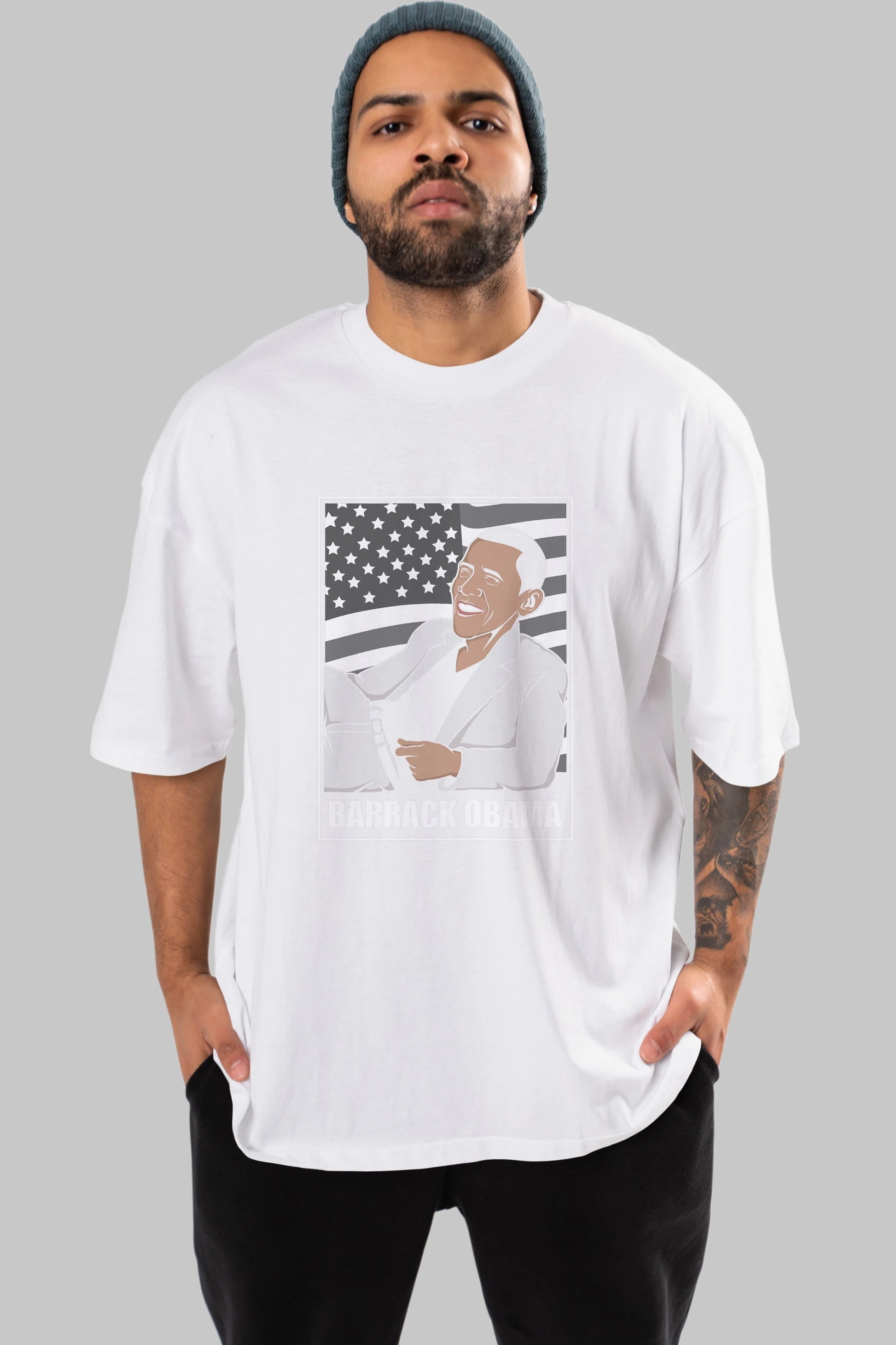 Obama Thriller Ön Baskılı Oversize t-shirt Erkek Kadın Unisex %100 Pamuk tişort