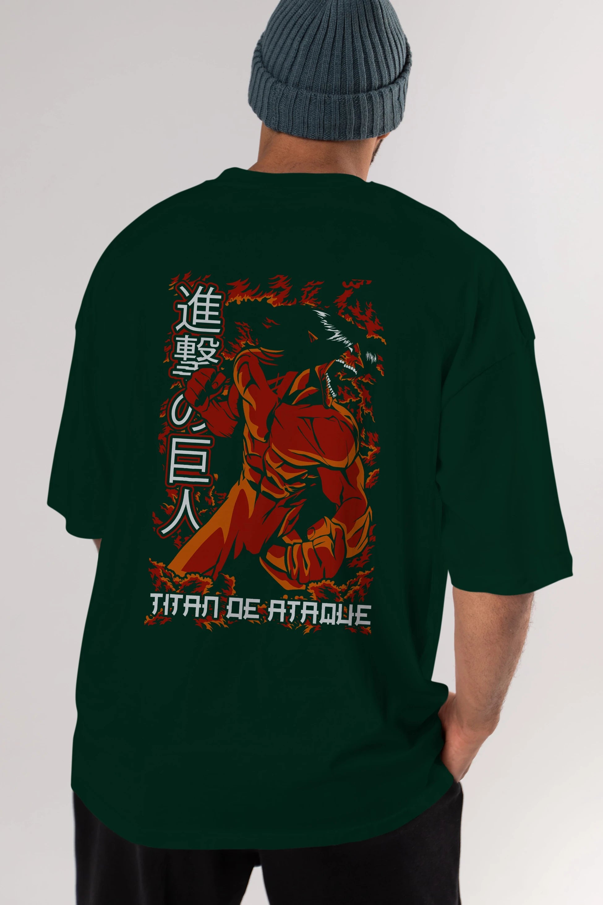 Eren Yeager Anime Arka Baskılı Oversize t-shirt Erkek Kadın Unisex %100 pamuk tişort