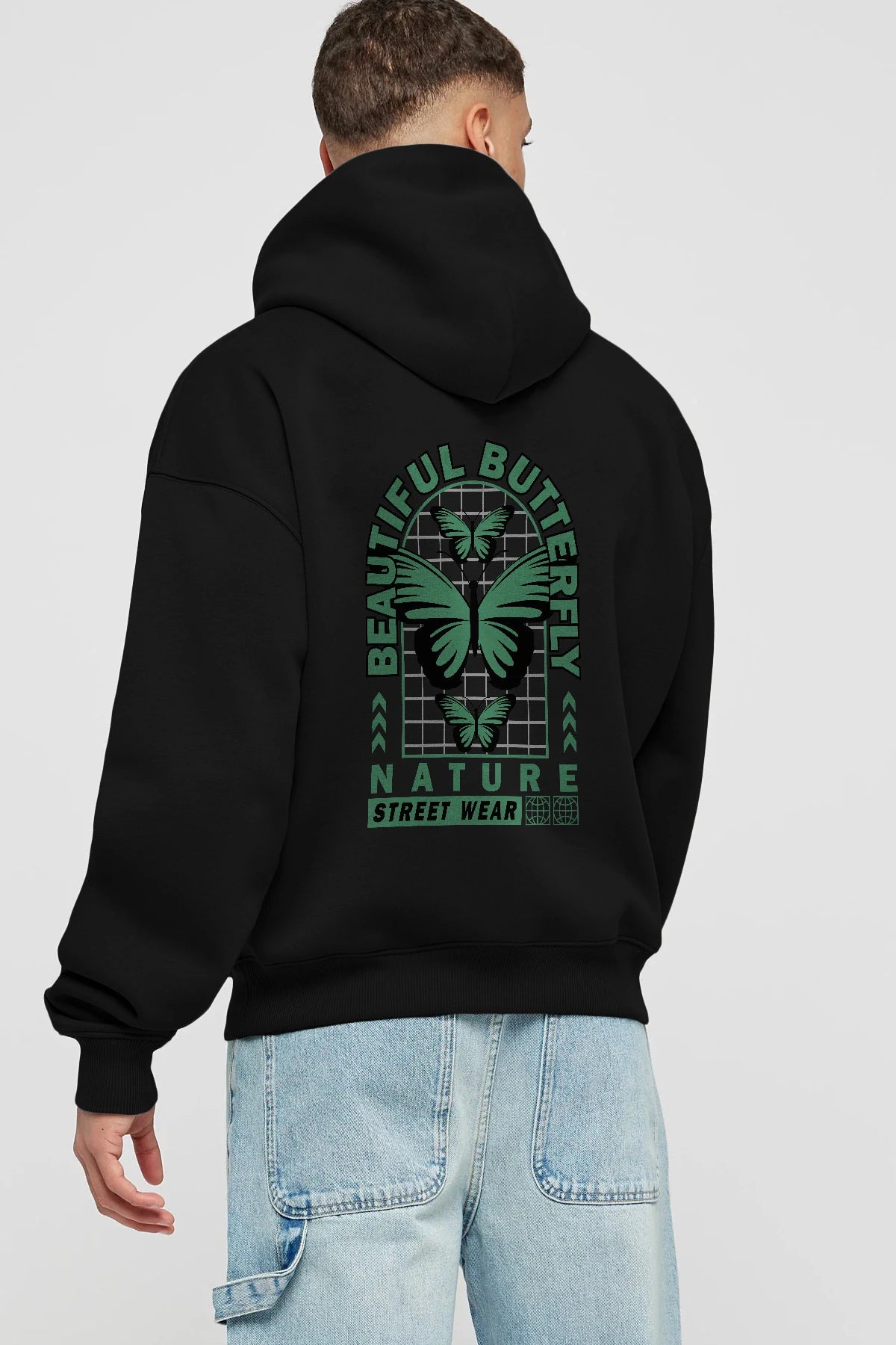 Beautiful Butterfly Arka Baskılı Hoodie Oversize Kapüşonlu Sweatshirt Erkek Kadın Unisex