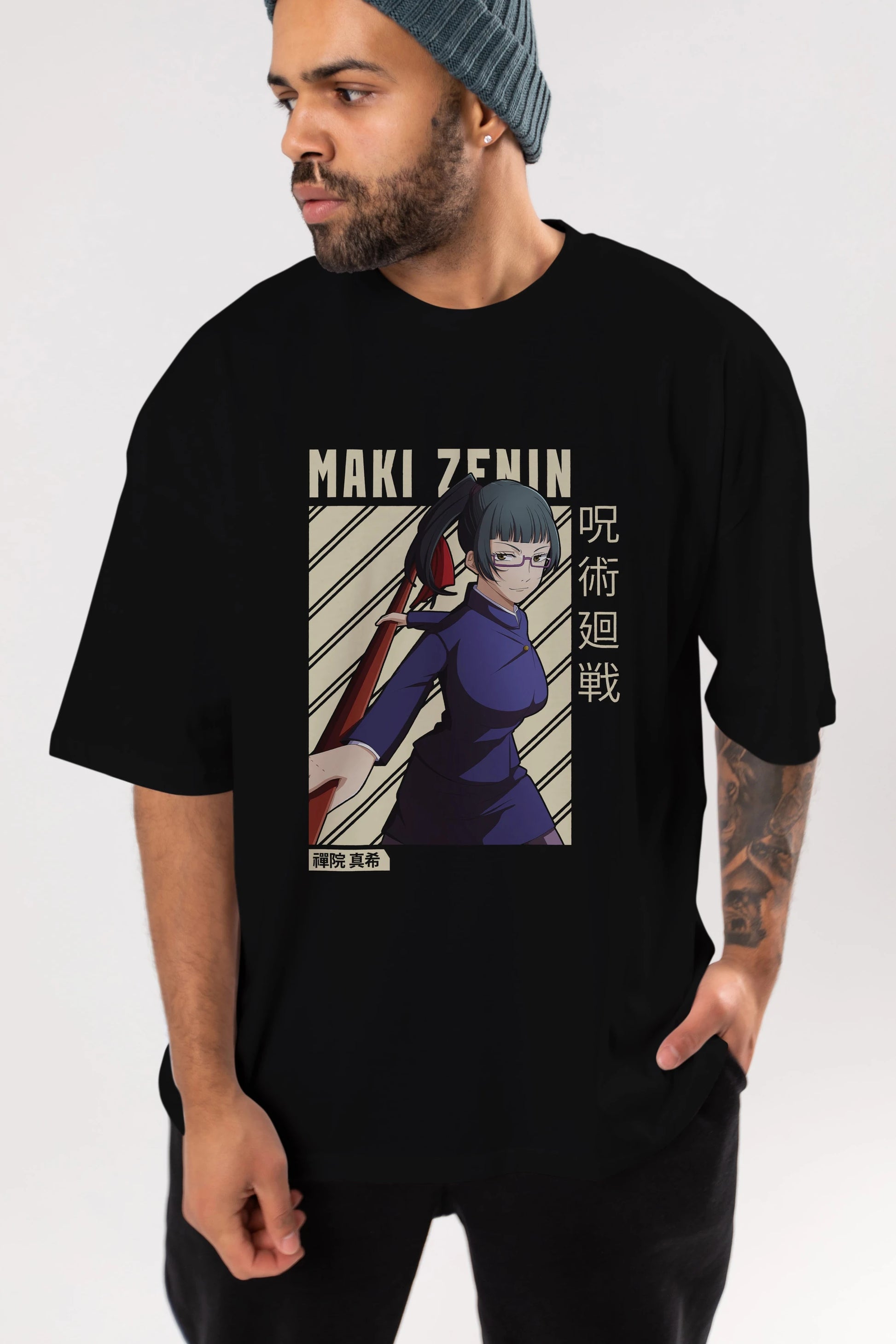 Maki Zenin CHAİNSAWMAN Anime Ön Baskılı Oversize t-shirt %100 pamuk Erkek Kadın Unisex