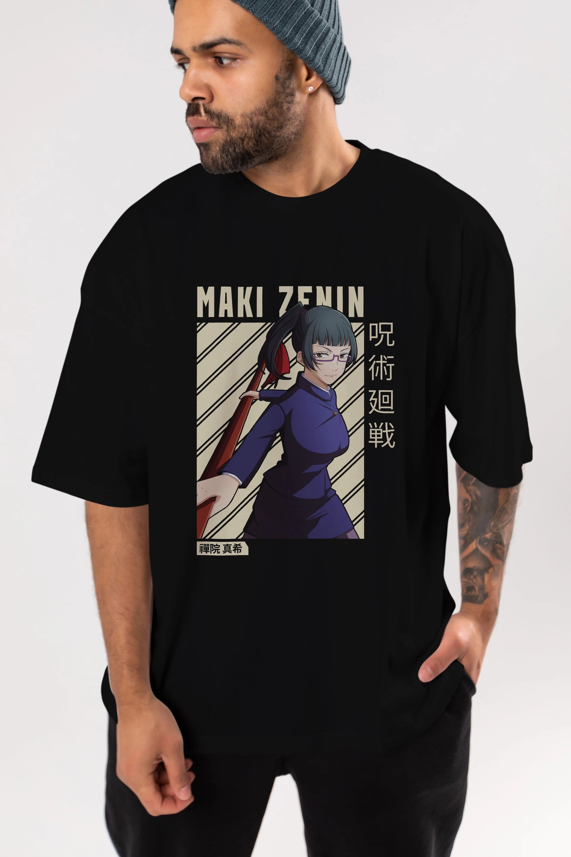 Maki Zenin CHAİNSAWMAN Anime Ön Baskılı Oversize t-shirt %100 pamuk Erkek Kadın Unisex