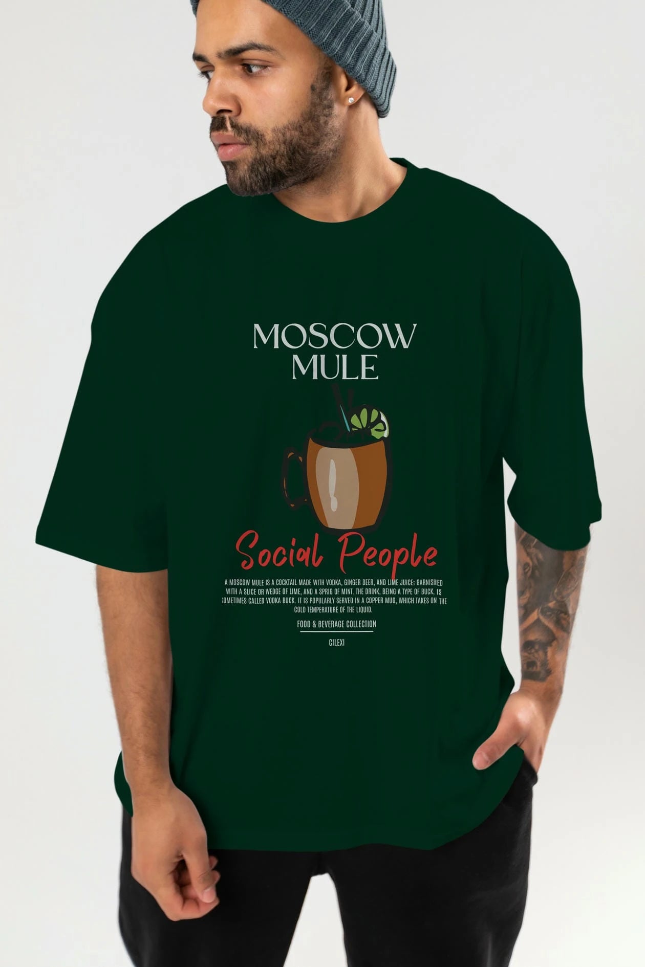 Moscow Mule Kokteyl Serisi ön Baskılı Oversize t-shirt Erkek Kadın %100 Pamuk Bisiklet Yaka tişort