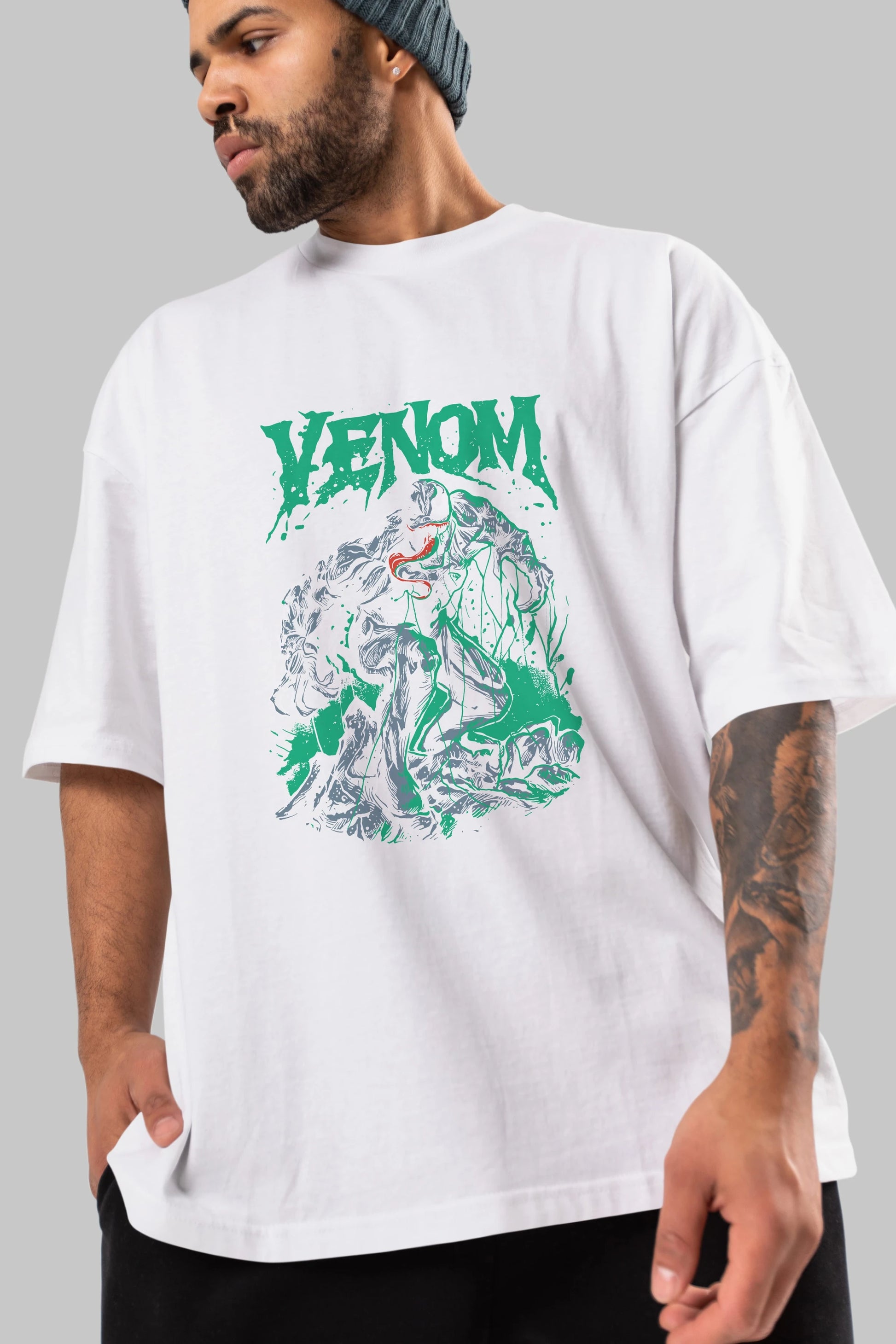 Venom (3) Ön Baskılı Oversize t-shirt Erkek Kadın Unisex %100 Pamuk Bisiklet Yaka tişort