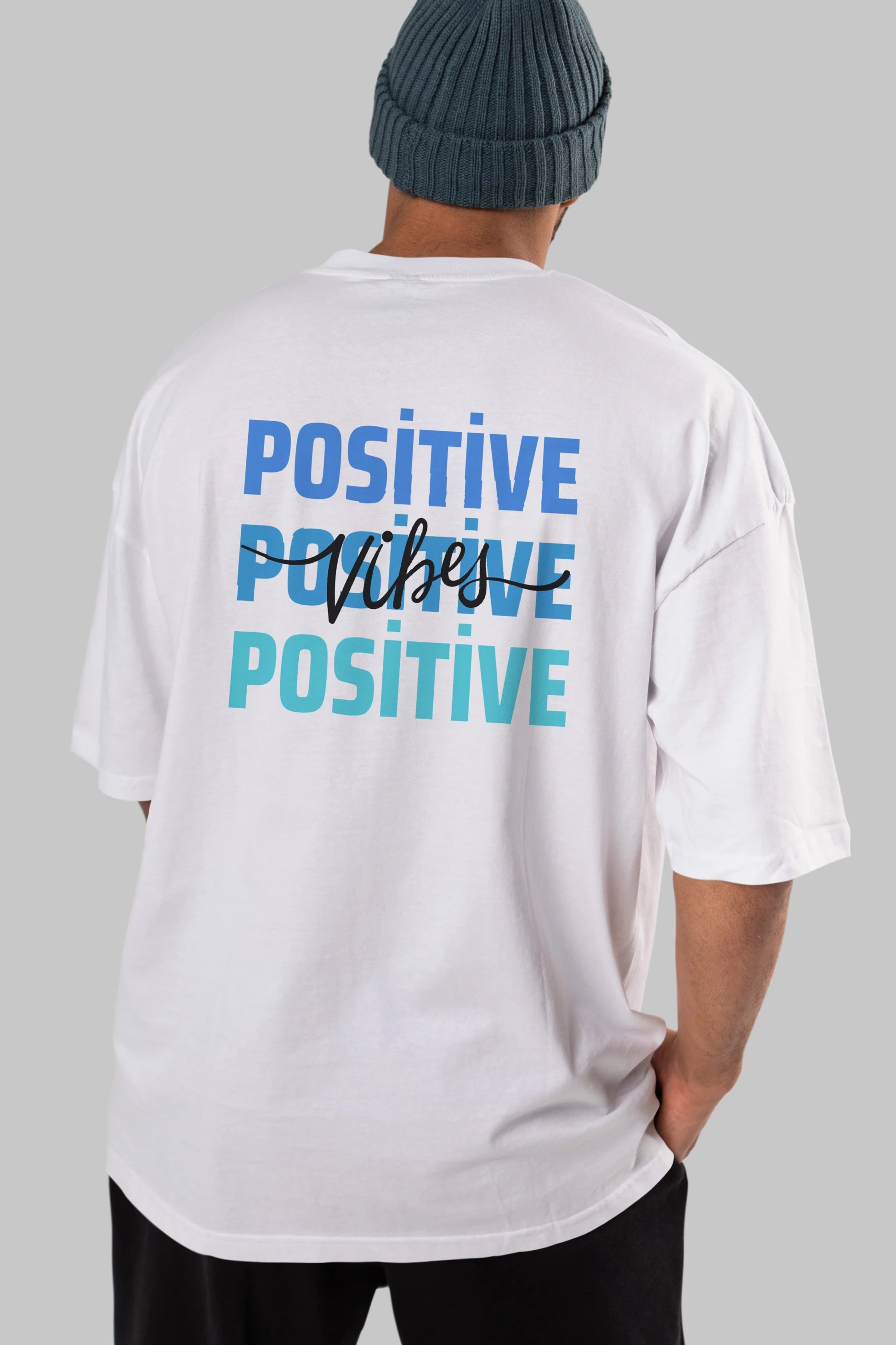 Positive Vibes 2 Arka Baskılı Oversize t-shirt Erkek Kadın Unisex