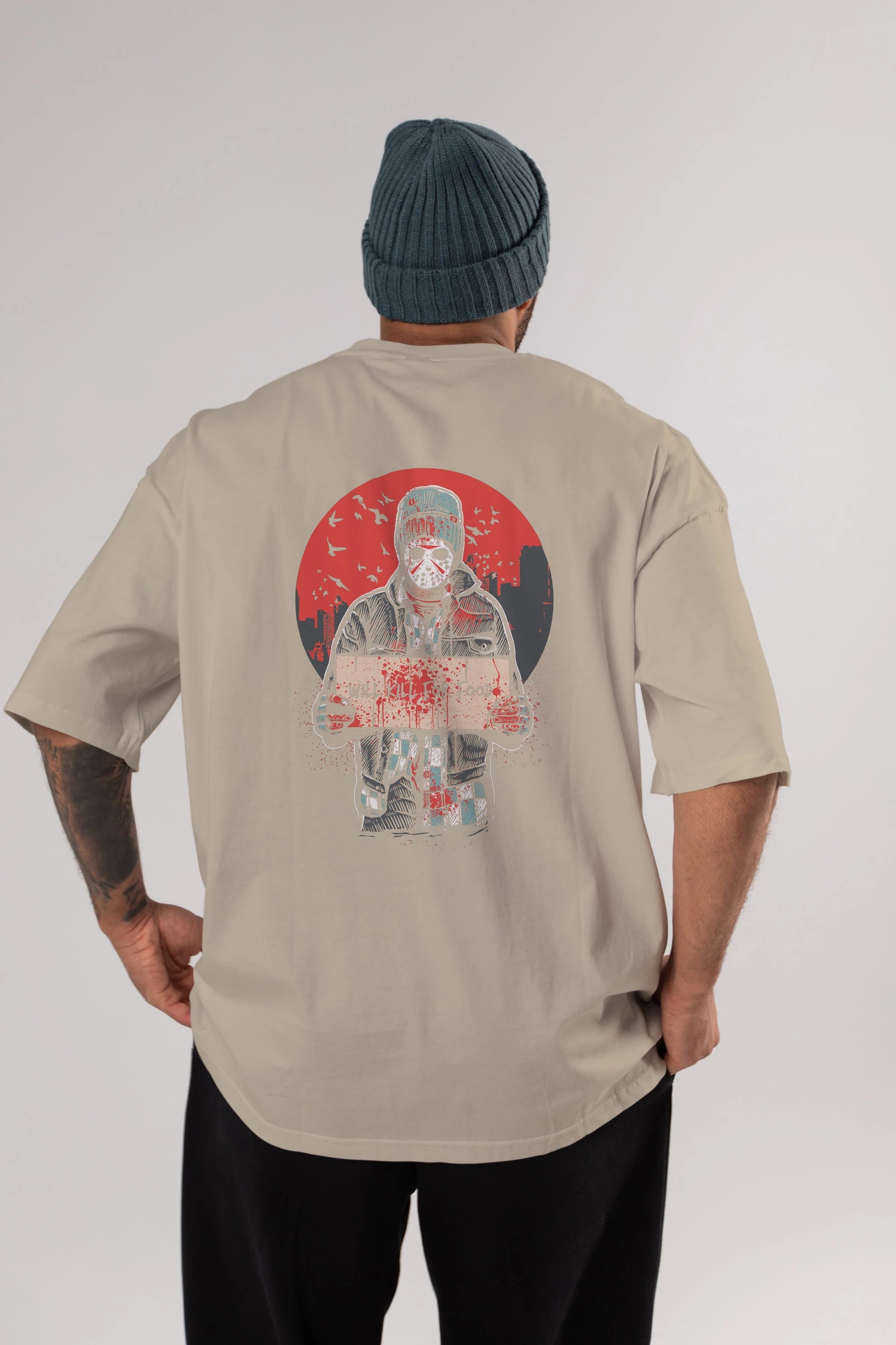 Kill For Food Arka Baskılı Oversize t-shirt Erkek Kadın Unisex %100 Pamuk
