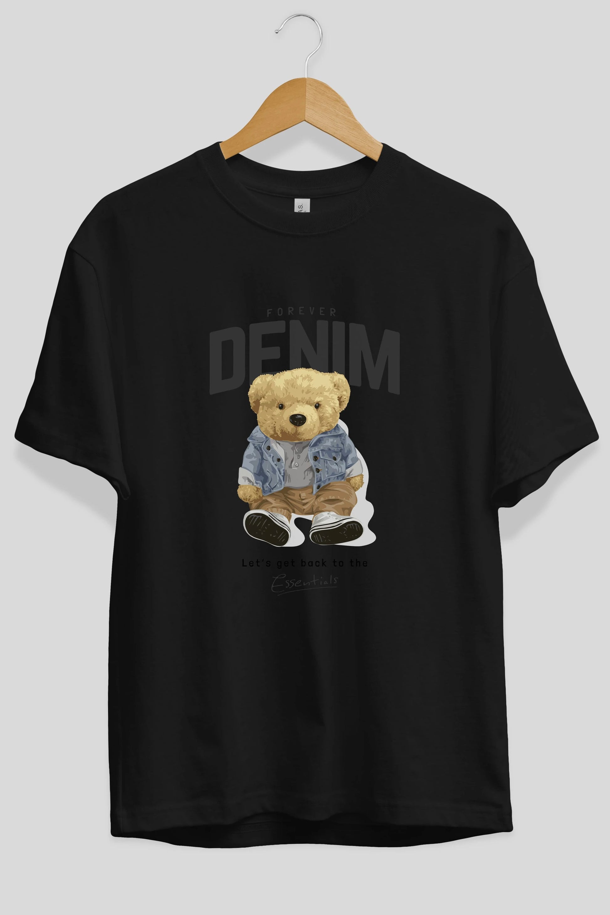 Teddy Bear Forever Denim Ön Baskılı Oversize t-shirt Erkek Kadın Unisex %100 Pamuk