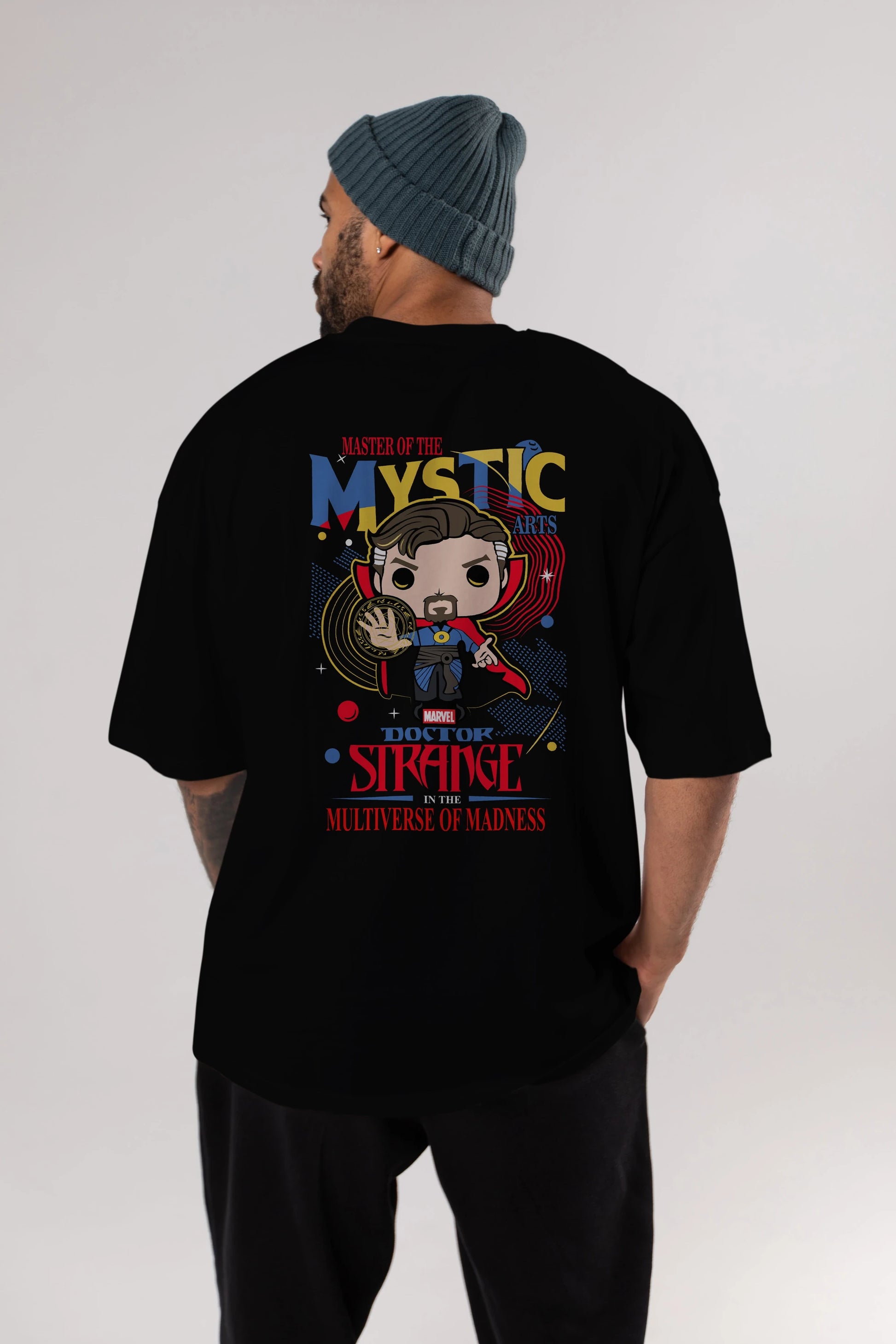 Doctor Strange Arka Baskılı Oversize t-shirt Erkek Kadın Unisex %100 Pamuk Bisiklet Yaka tişort