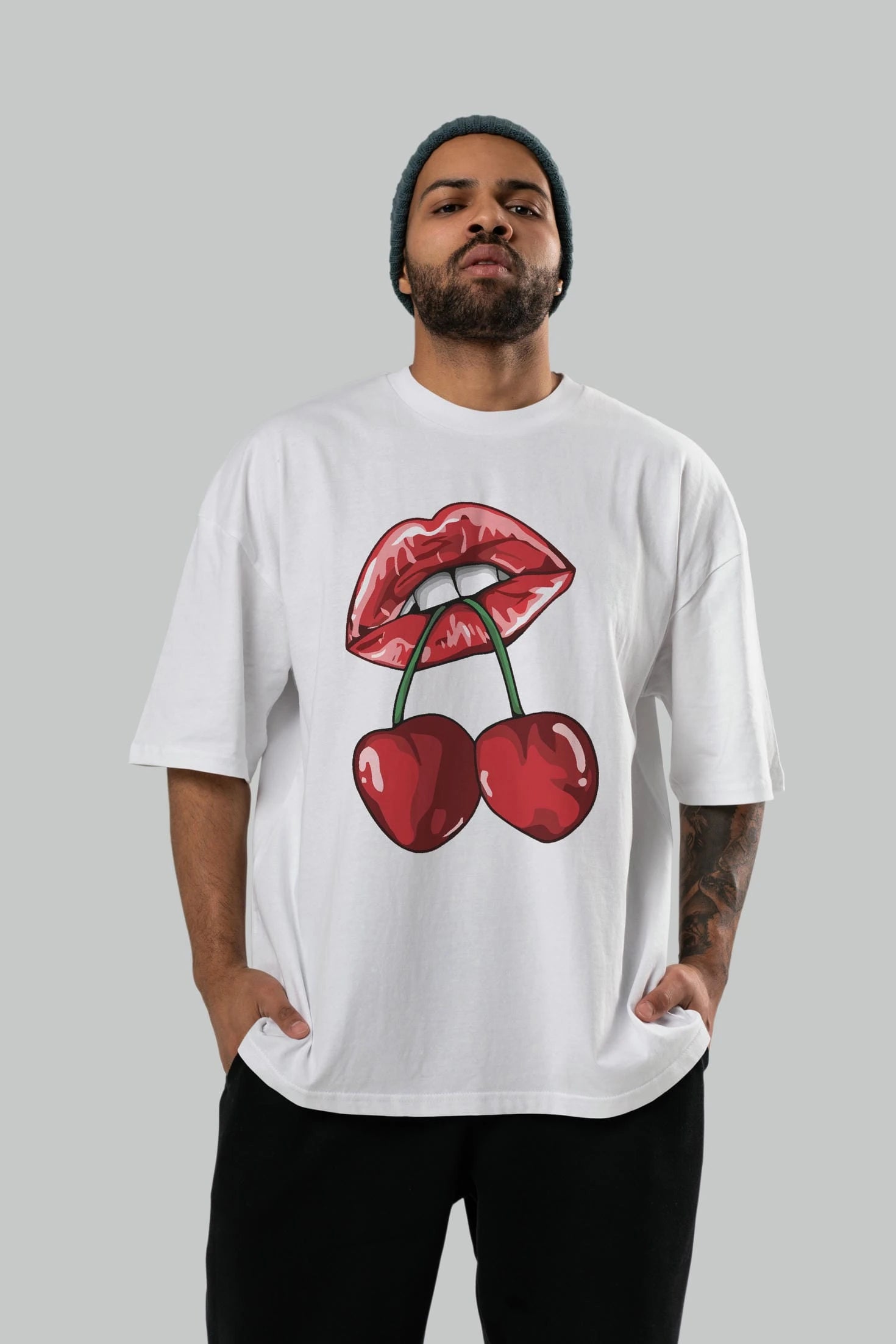 Cherry Cherries 11 Ön Baskılı Oversize t-shirt Erkek Kadın Pamuk Bisiklet Yaka tişort