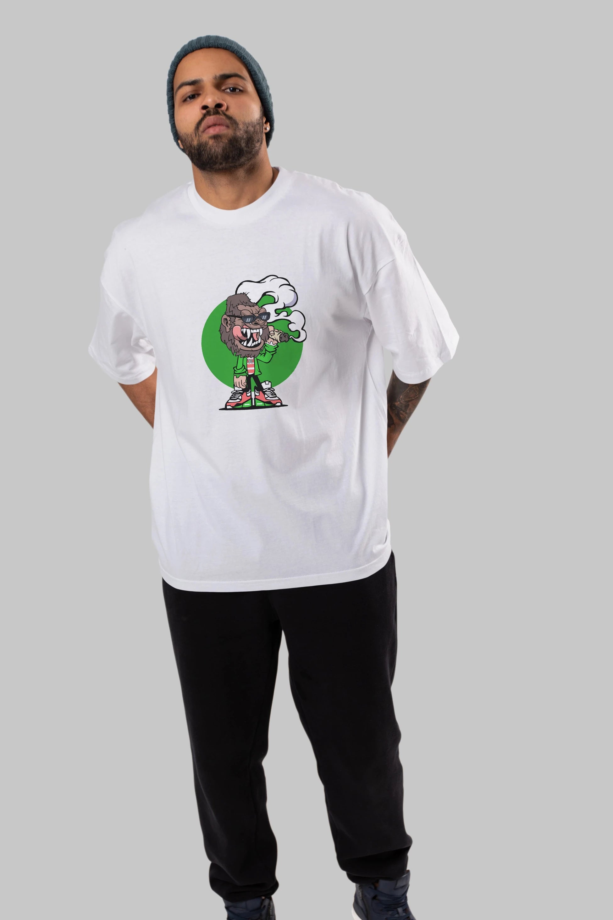 Gorilla Smoker Ön Baskılı Oversize t-shirt Erkek Kadın Unisex %100 Pamuk tişort