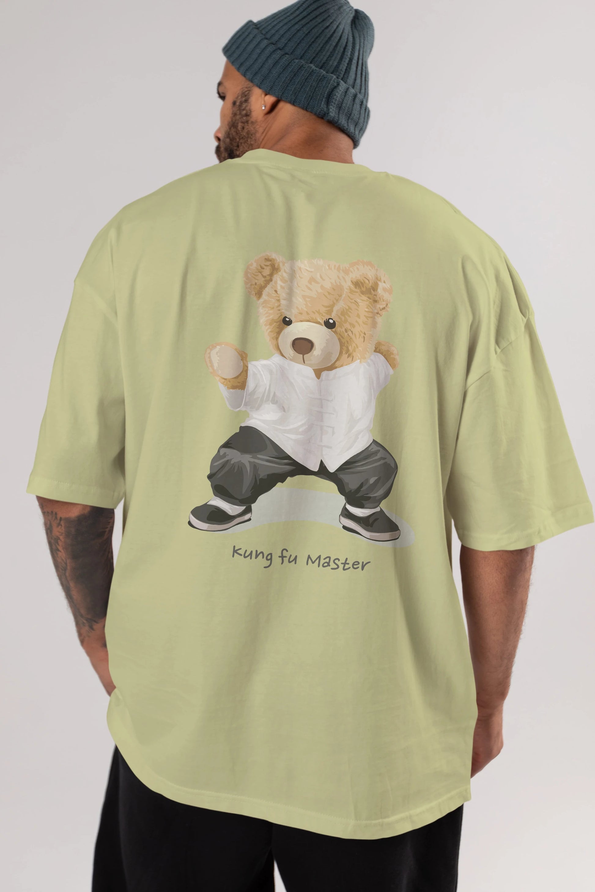 Teddy Bear Kung Fu Master Arka Baskılı Oversize t-shirt Erkek Kadın Unisex %100 Pamuk