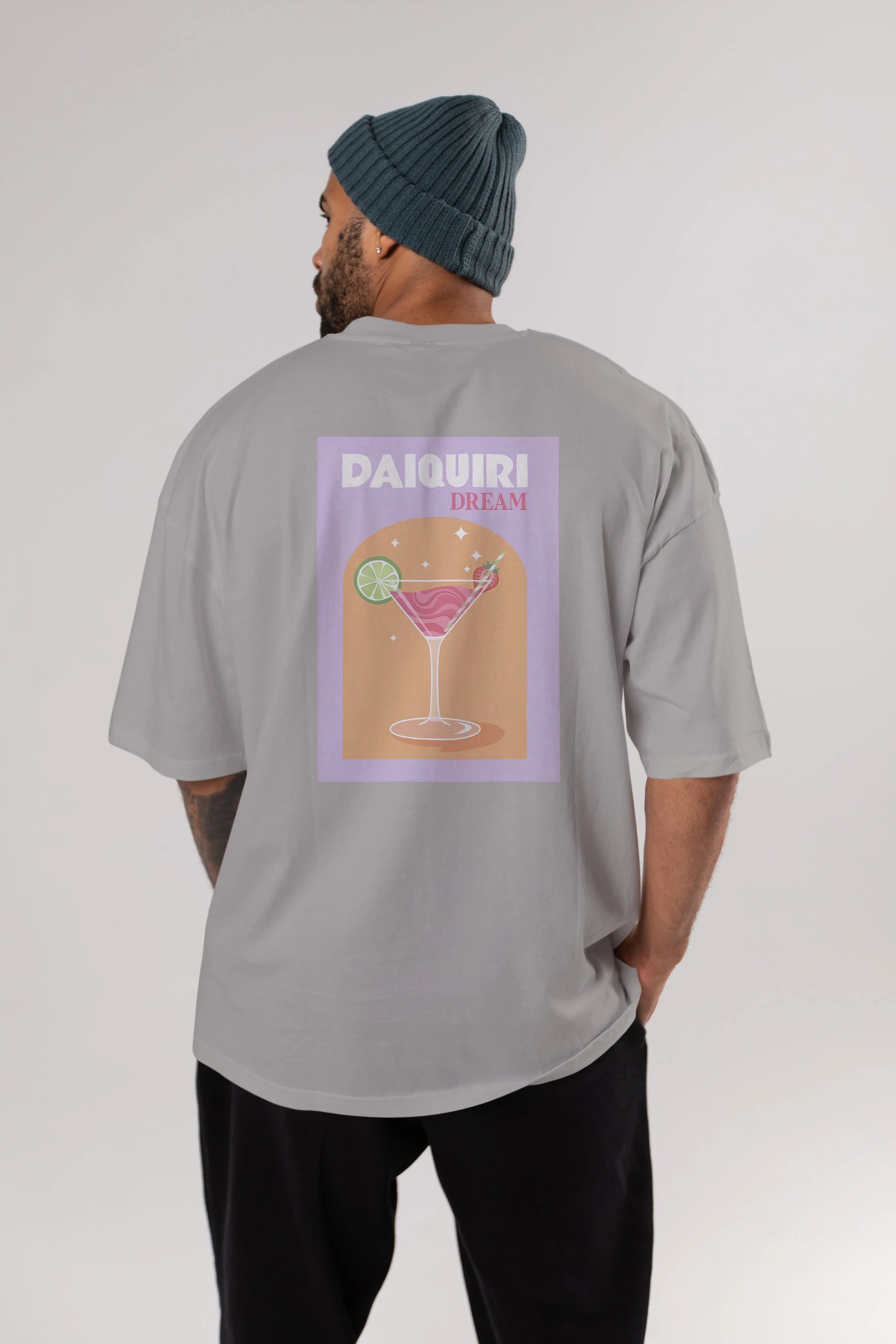 Daiquiri Dream Arka Baskılı Oversize t-shirt Erkek Kadın Unisex %100 Pamuk Bisiklet Yaka tişort