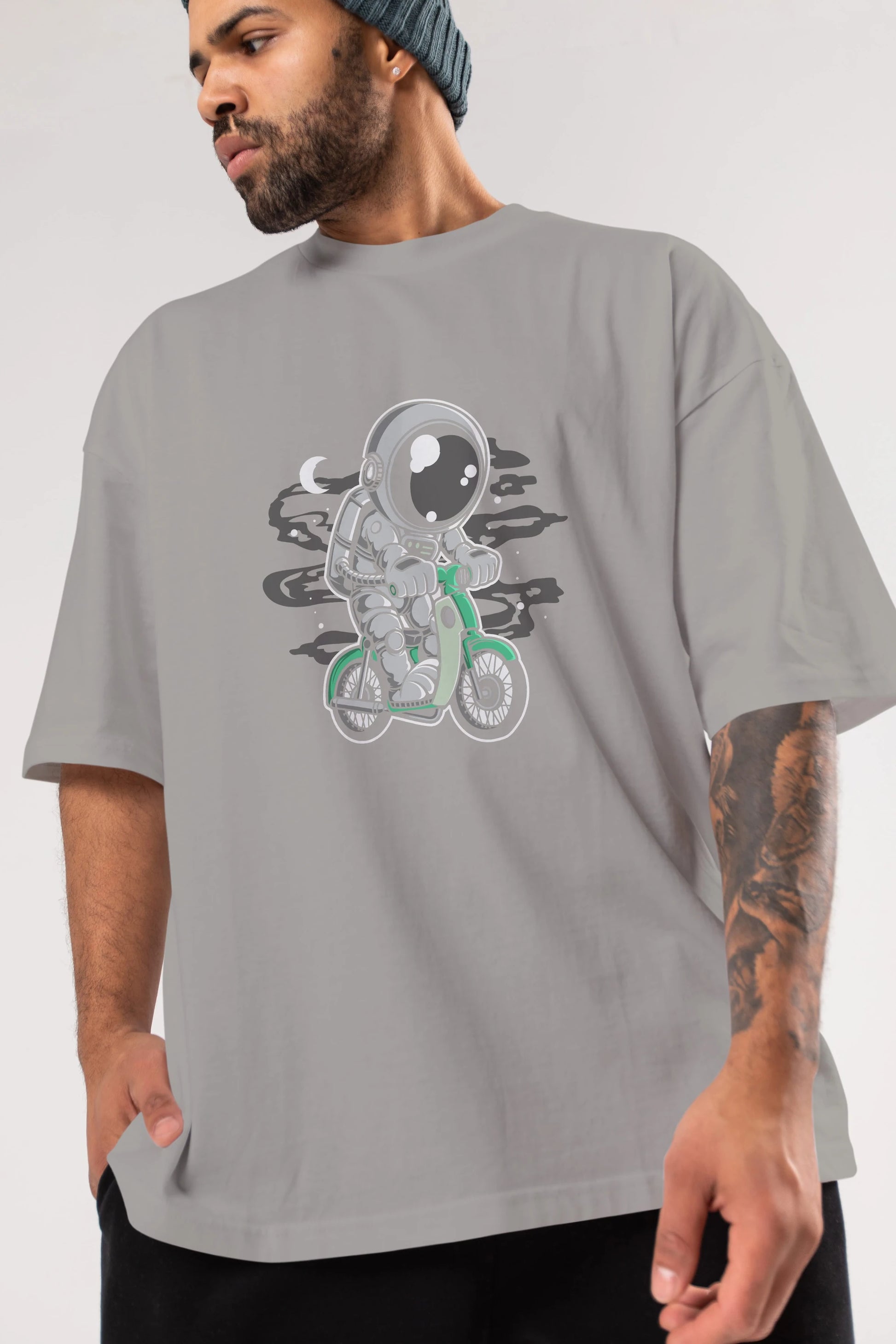 Astronaut Classic Motorbike Ön Baskılı Oversize t-shirt Erkek Kadın Unisex