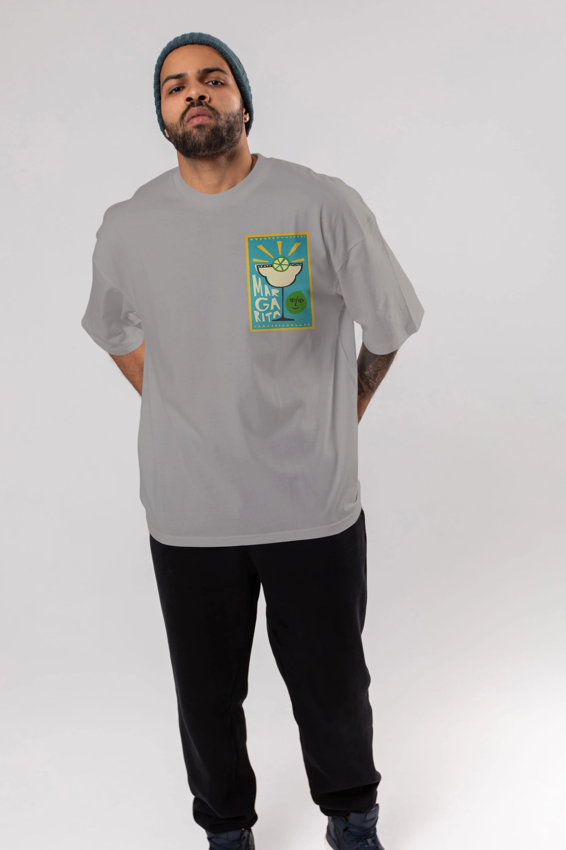 Margarita 4 Ön Sol Baskılı Oversize t-shirt Erkek Kadın Unisex %100 Pamuk Bisiklet Yaka tişort