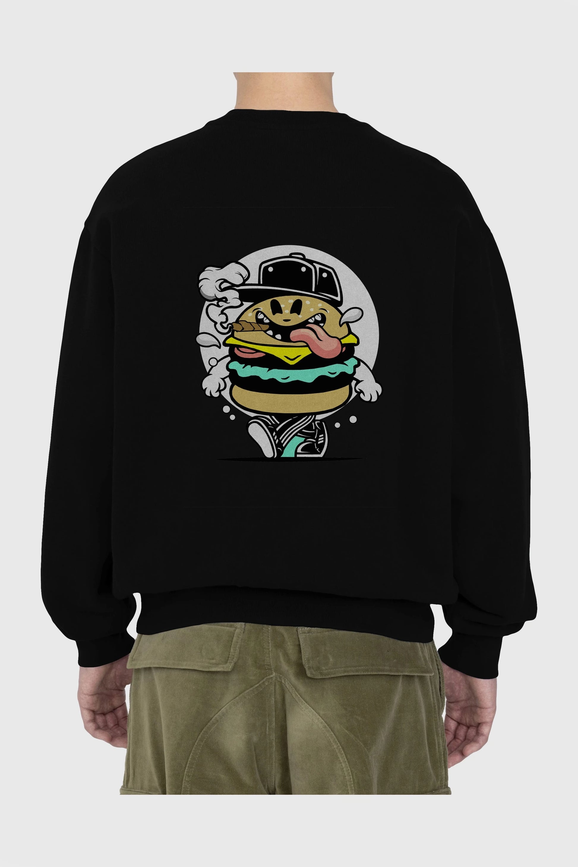 Burger Guy Arka Baskılı Oversize Sweatshirt Erkek Kadın Unisex