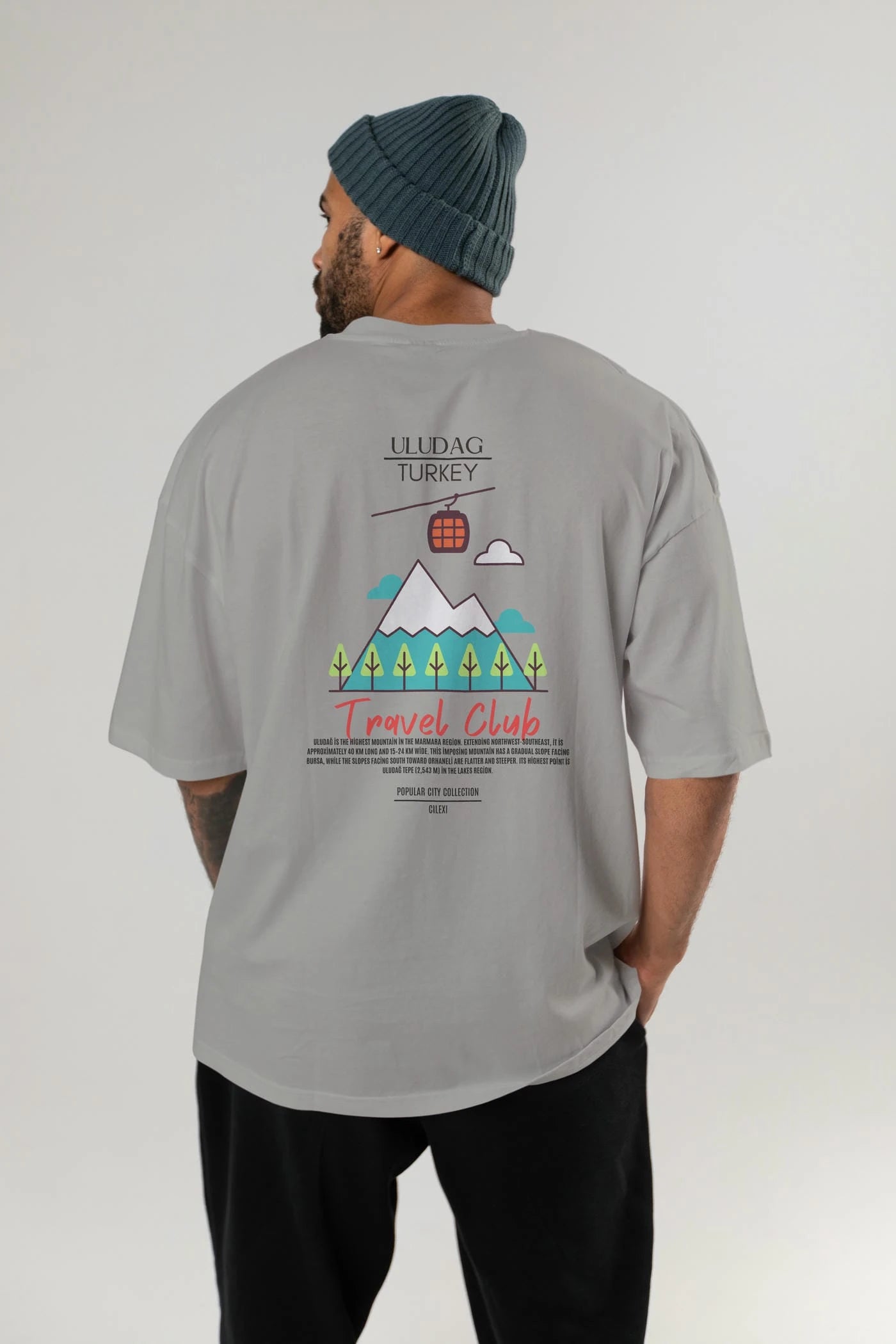 Uludağ Turkey Arka Baskılı Oversize t-shirt Erkek Kadın Pamuk Bisiklet Yaka tişort