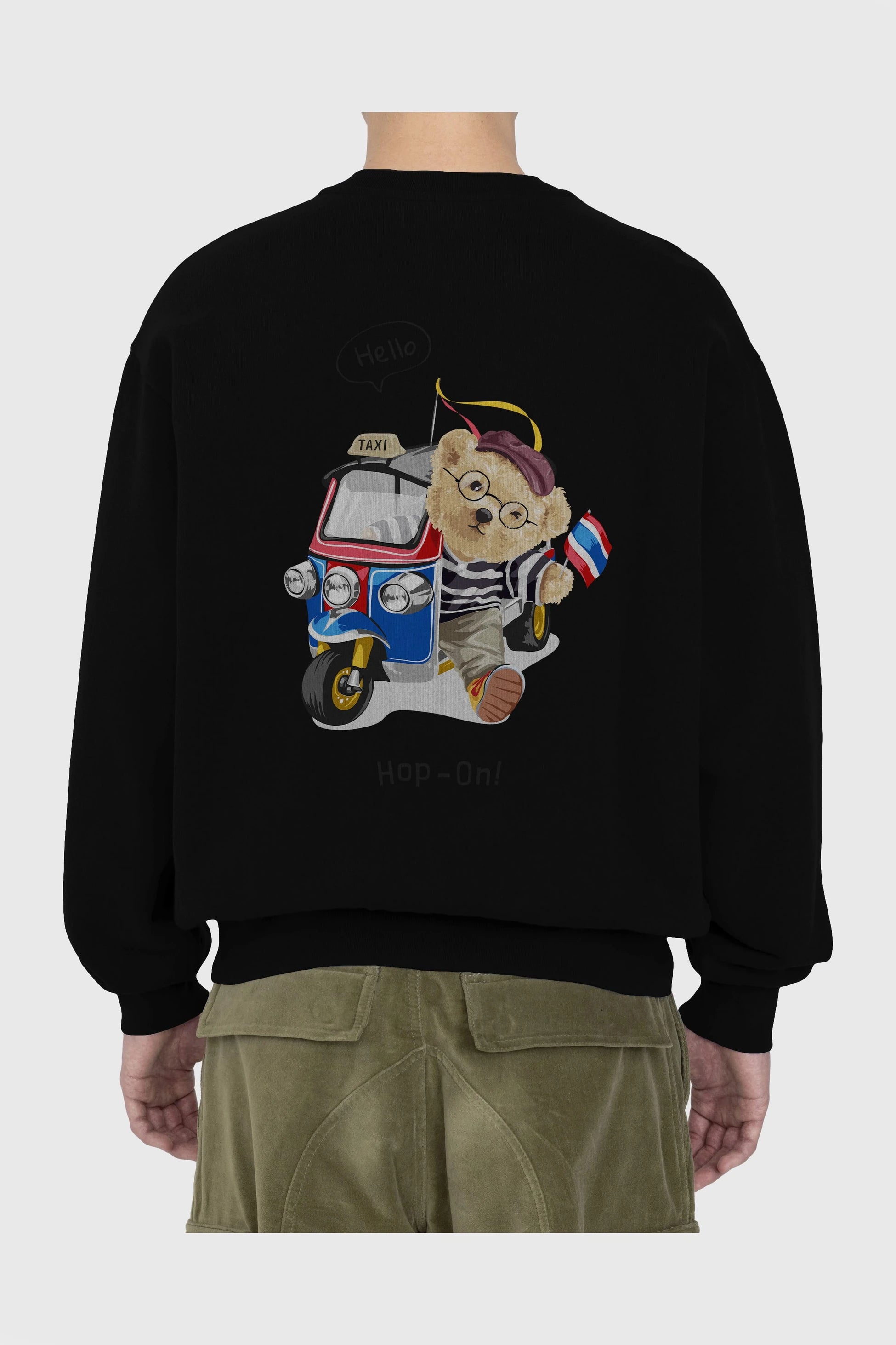 Teddy Bear Hop-On Arka Baskılı Oversize Sweatshirt Erkek Kadın Unisex