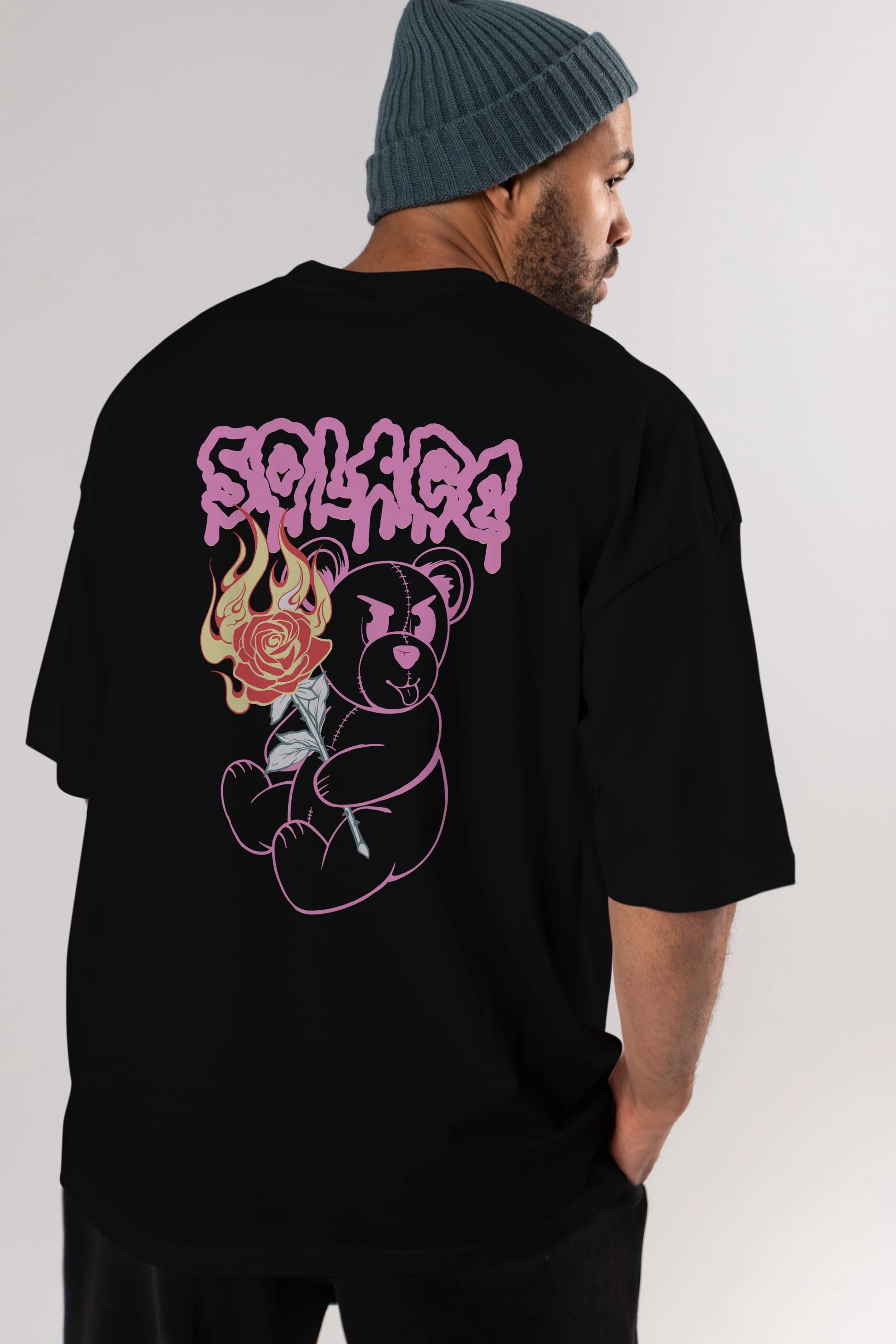 Solage Bear Arka Baskılı Oversize t-shirt Erkek Kadın Unisex